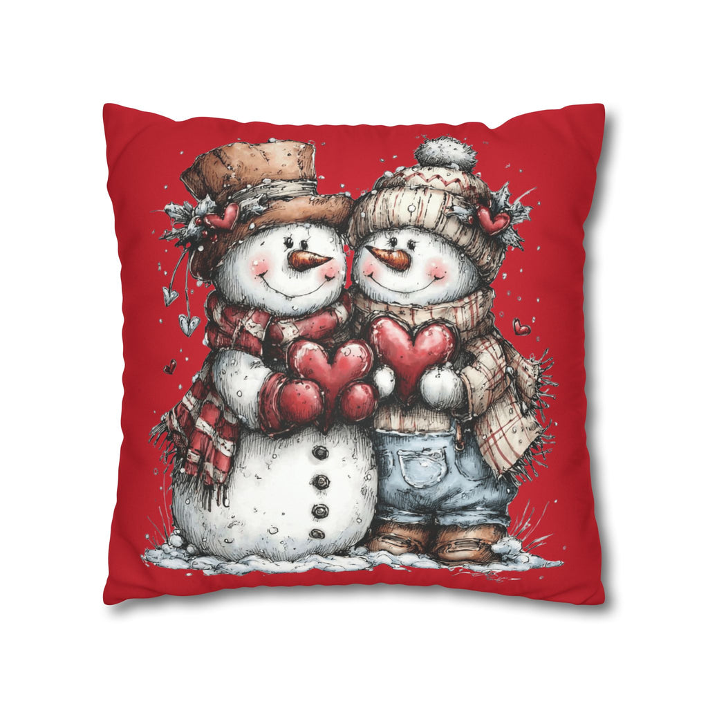 Christmas Snowman Couple Faux Suede Pillowcase CHRISTMAS PILLOW DÉCOR