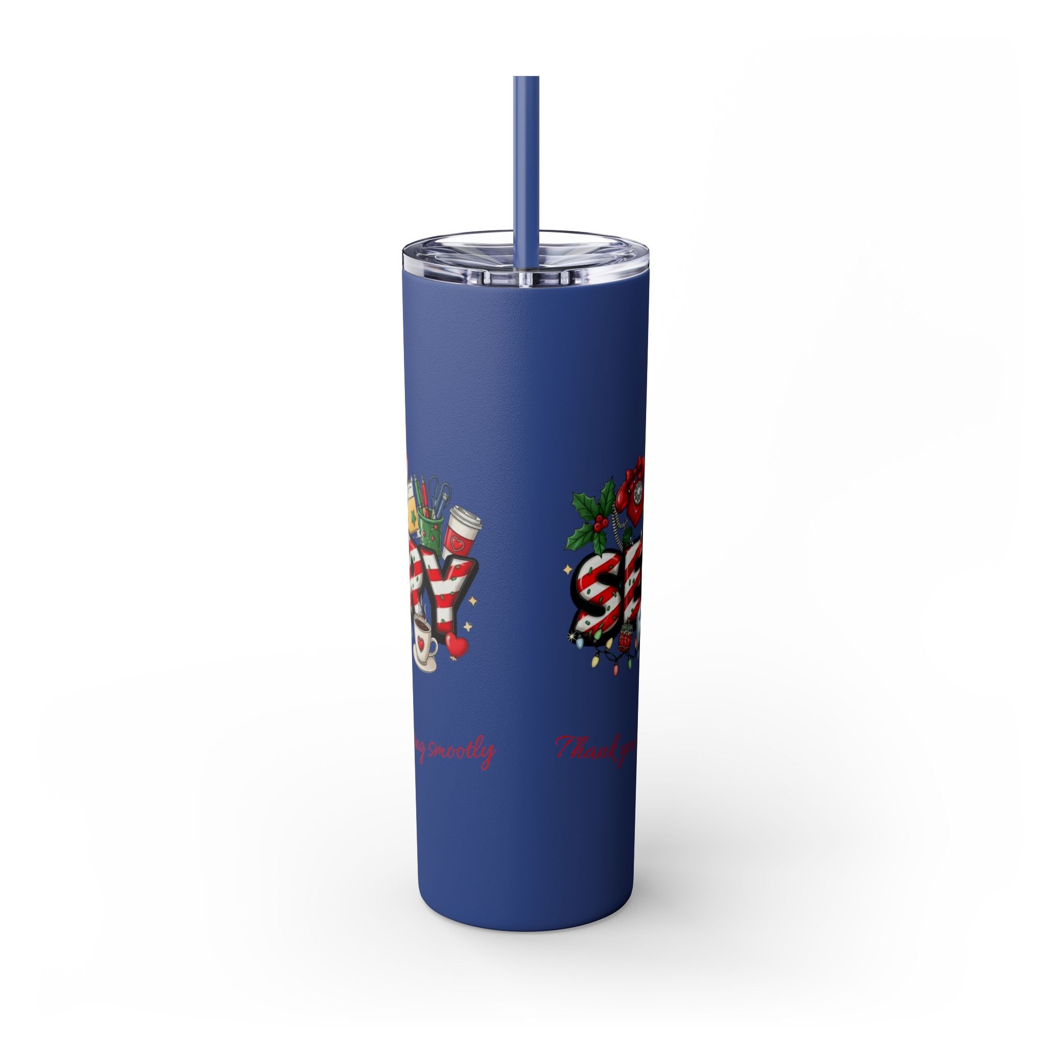 Christmas mug for the office team who keeps everything running smoothly. Candy Cane Christmas Office Secret Santa Design, 20oz with Straw