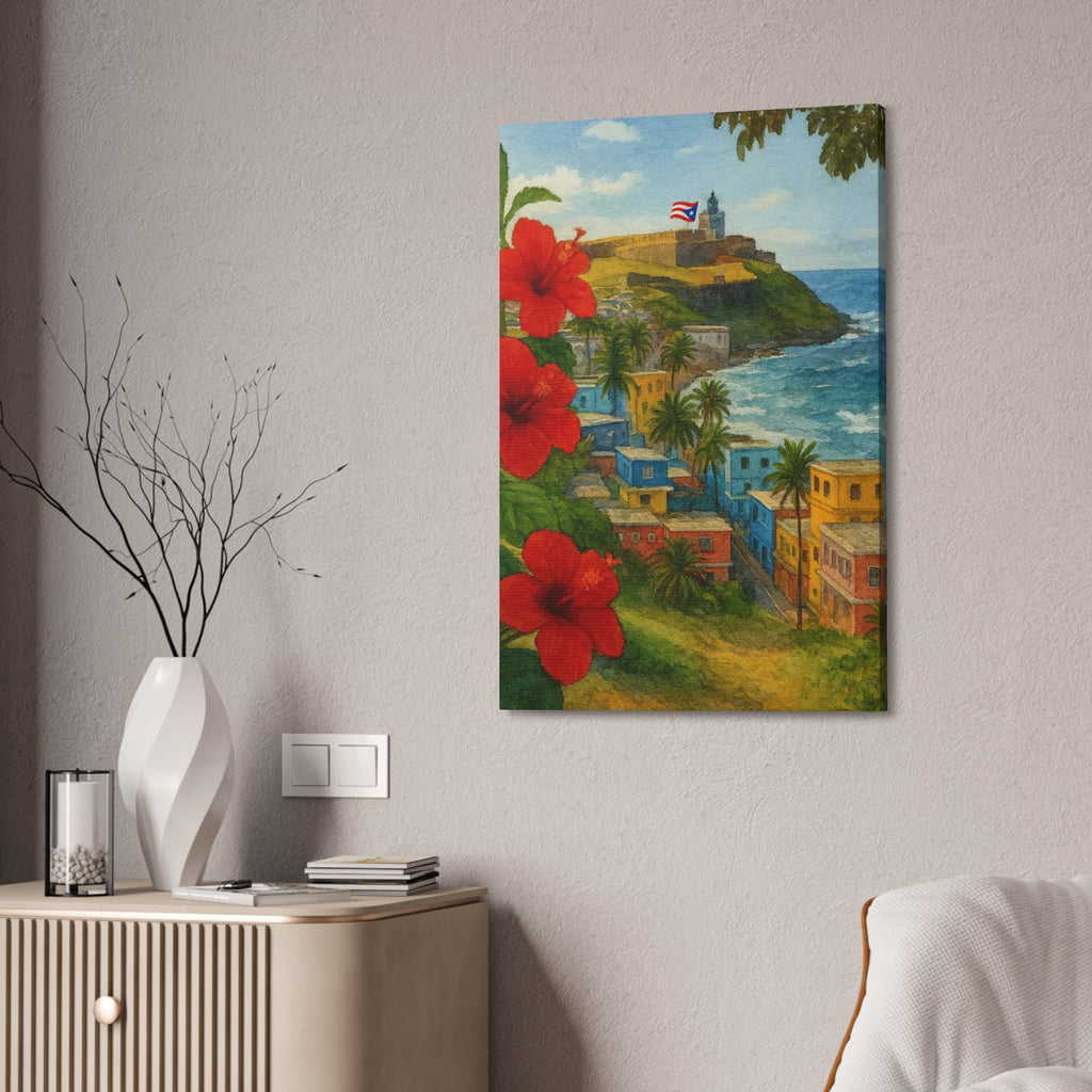 Puerto Rico Coastal Canvas Print — Old San Juan Seaside Wall Art (Stretched 1.5")