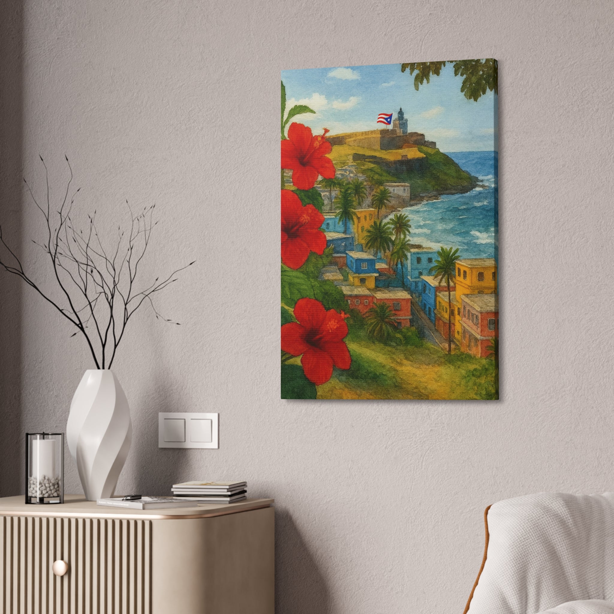 Puerto Rico Coastal Canvas Print — Old San Juan Seaside Wall Art (Stretched 1.5")
