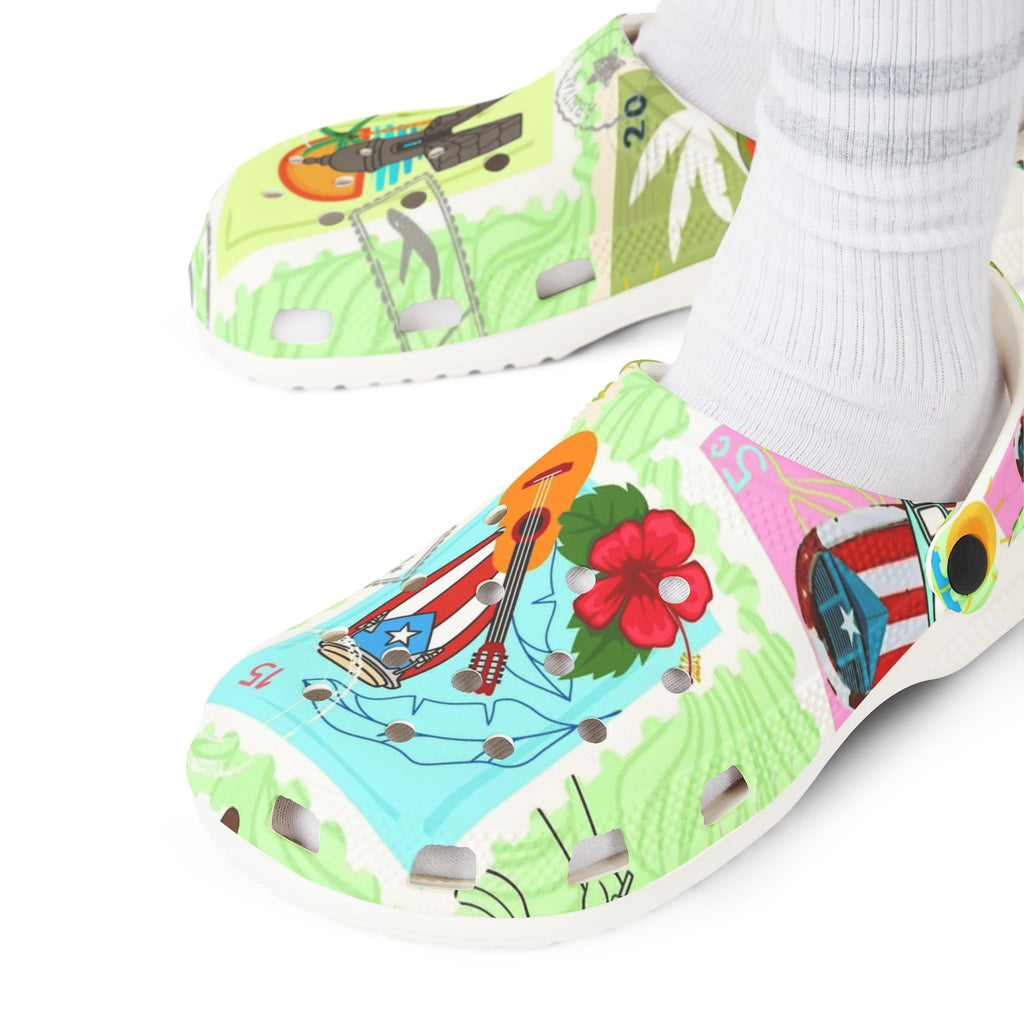 Puerto Rico Tropical Map EVA Foam Clogs — 'Puerto Rico Proud' Colorful Island Print