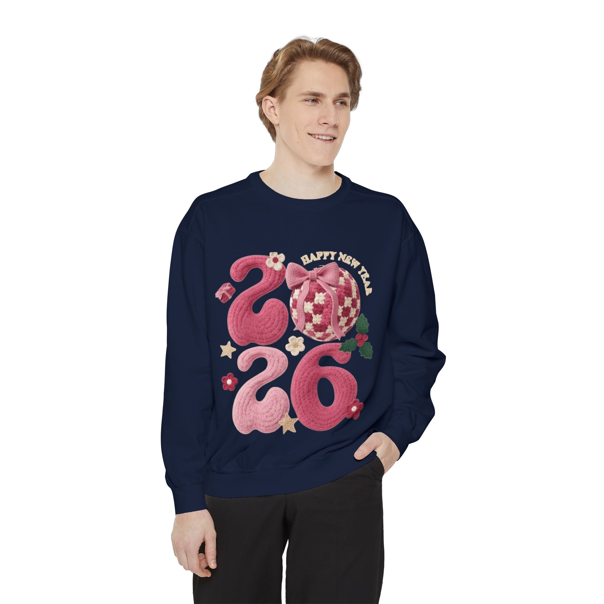 Happy New Year 2026 Sweater  Pink Festive Graphic Sweatshirt