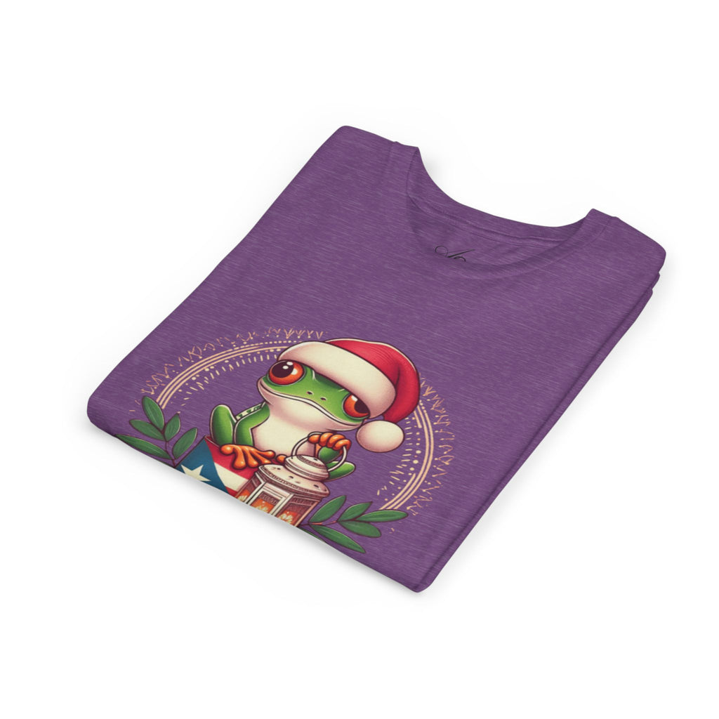 Kids Tee Cute Frog with Puerto Rican Flag & Lantern (Feliz Navidad)