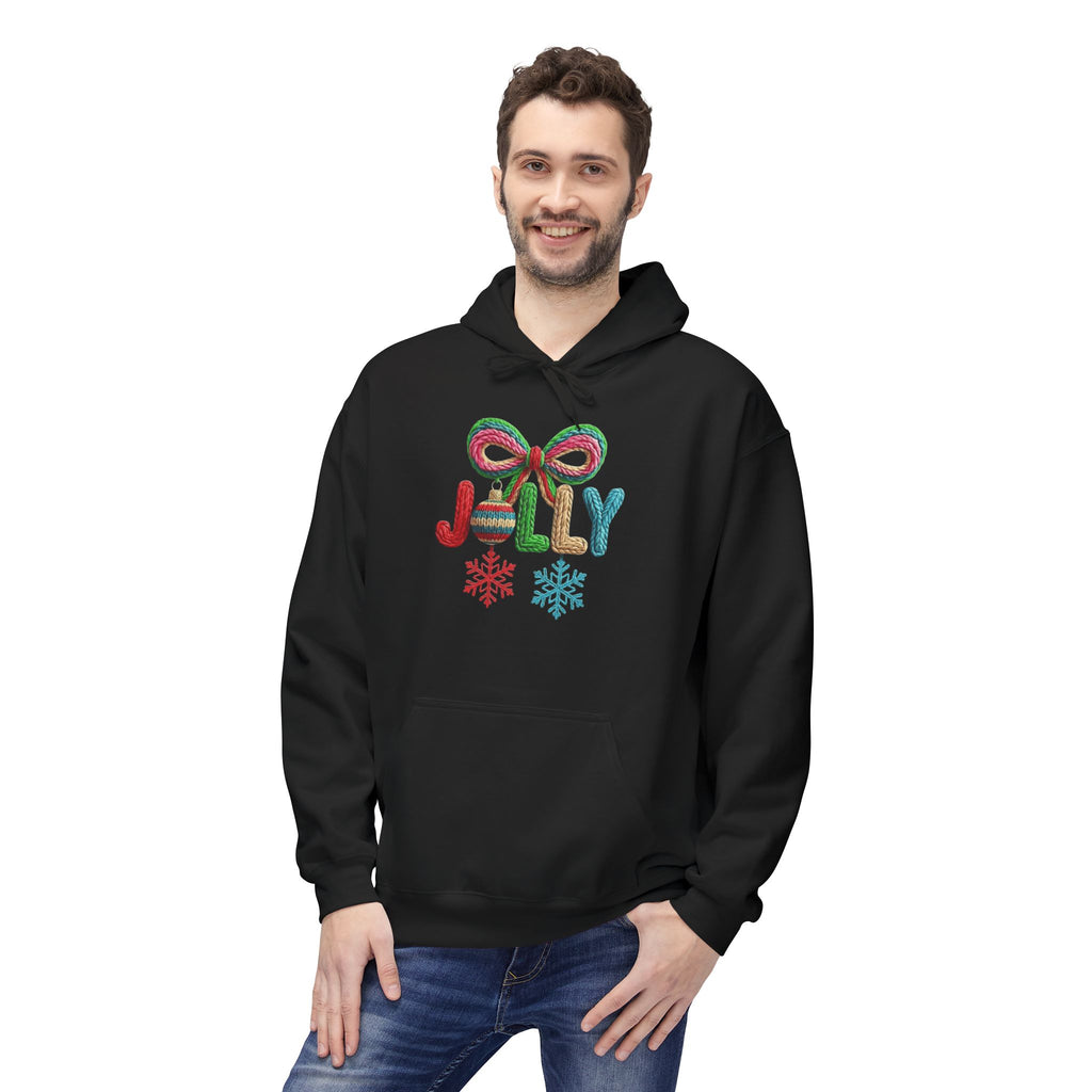 Jolly Candy Cane Holiday Hoodie — "JOLLY" Festive Sweatshirt