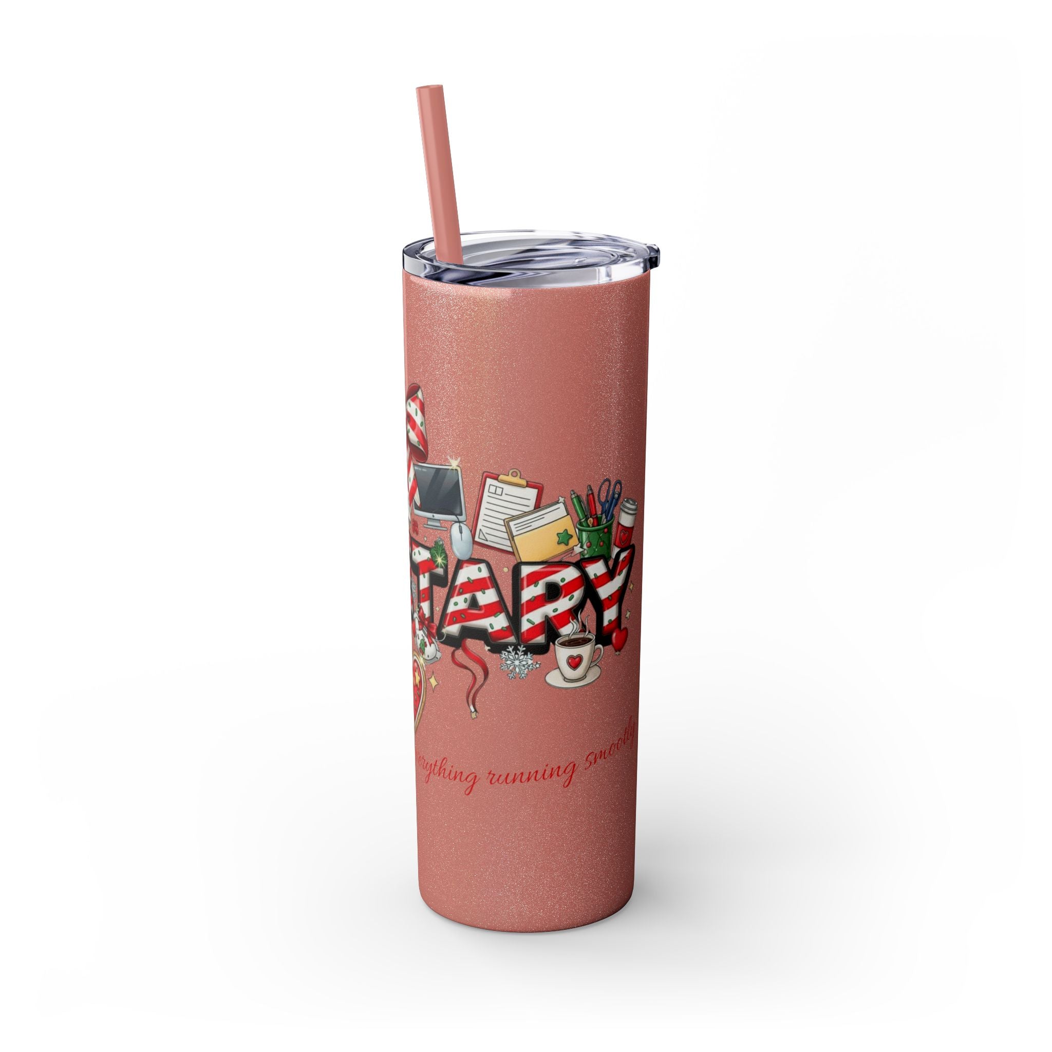 Christmas mug for the office team who keeps everything running smoothly. Candy Cane Christmas Office Secret Santa Design, 20oz with Straw