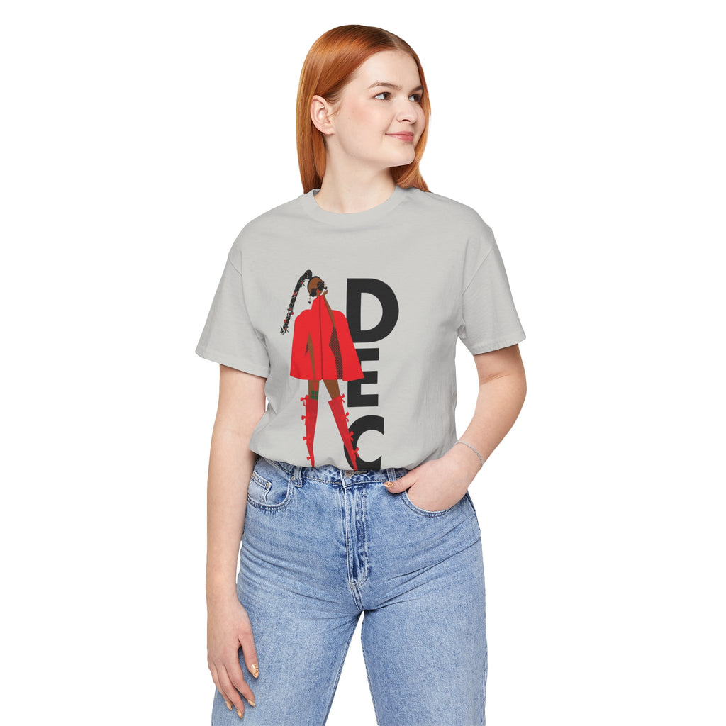December Fashion Tee  Red Coat Model Graphic Shirt