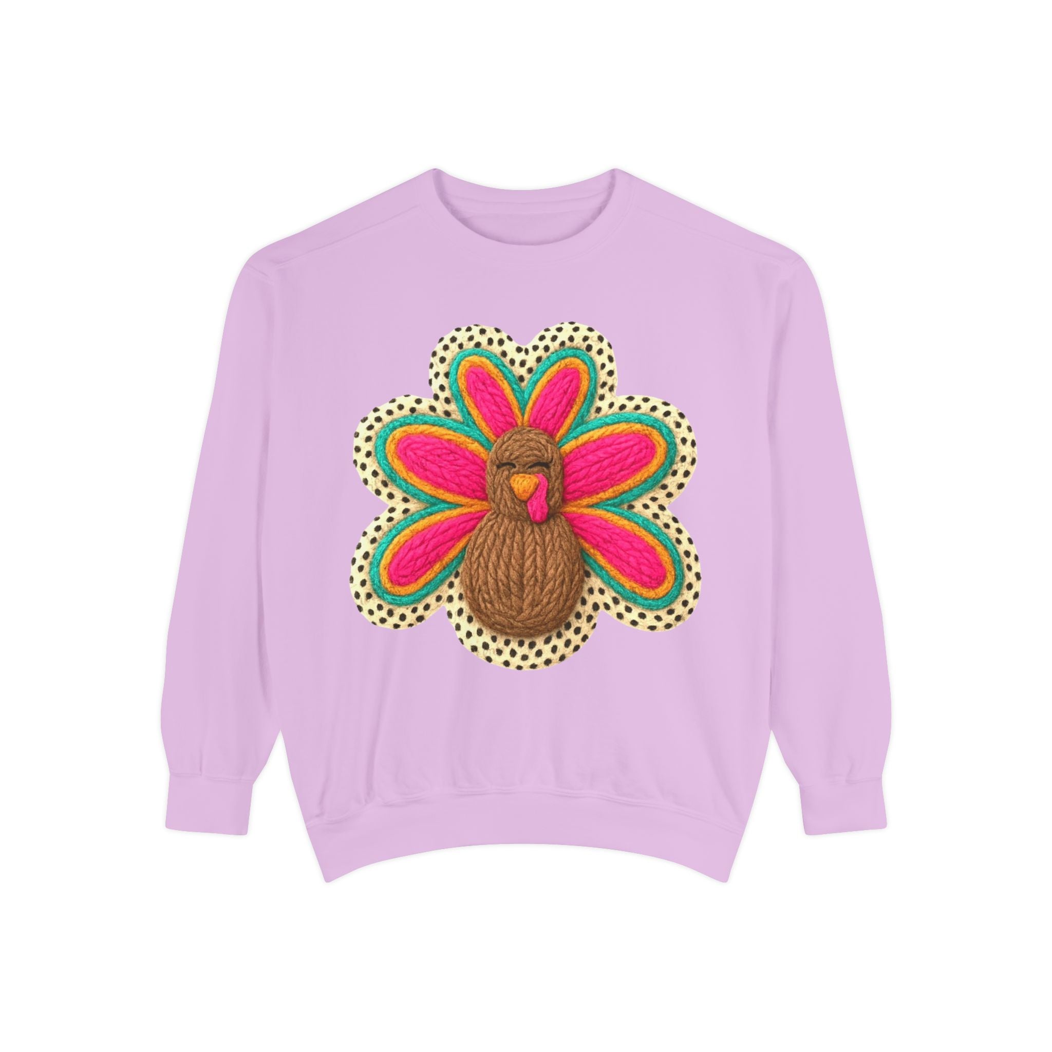 Festive Holiday Designs Turkey Patch Sweatshirt — Colorful Embroidered Thanksgiving Pullover