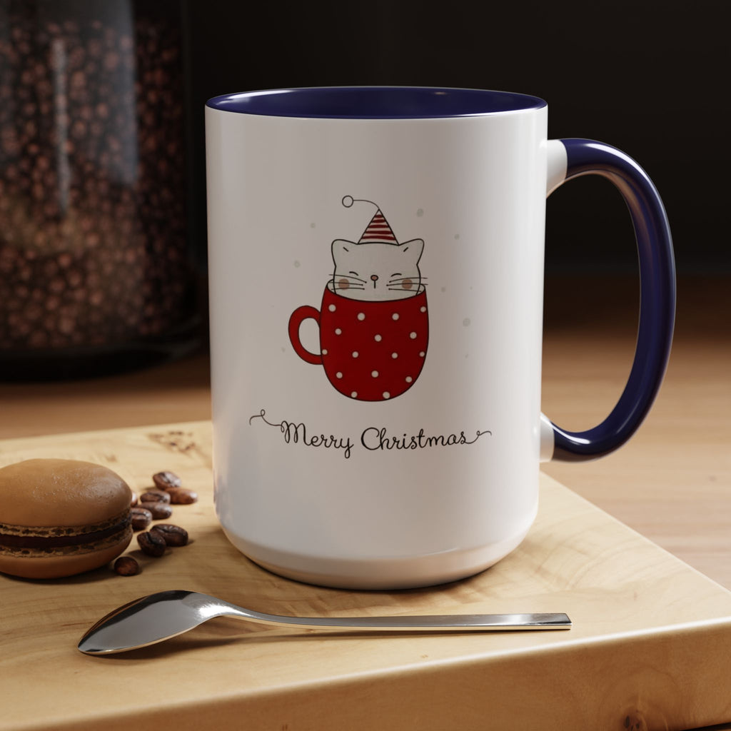 Christmas Cat Accent Mug "Merry Christmas" Polka Dot Holiday Coffee Cup Christmas Mugs Collection!