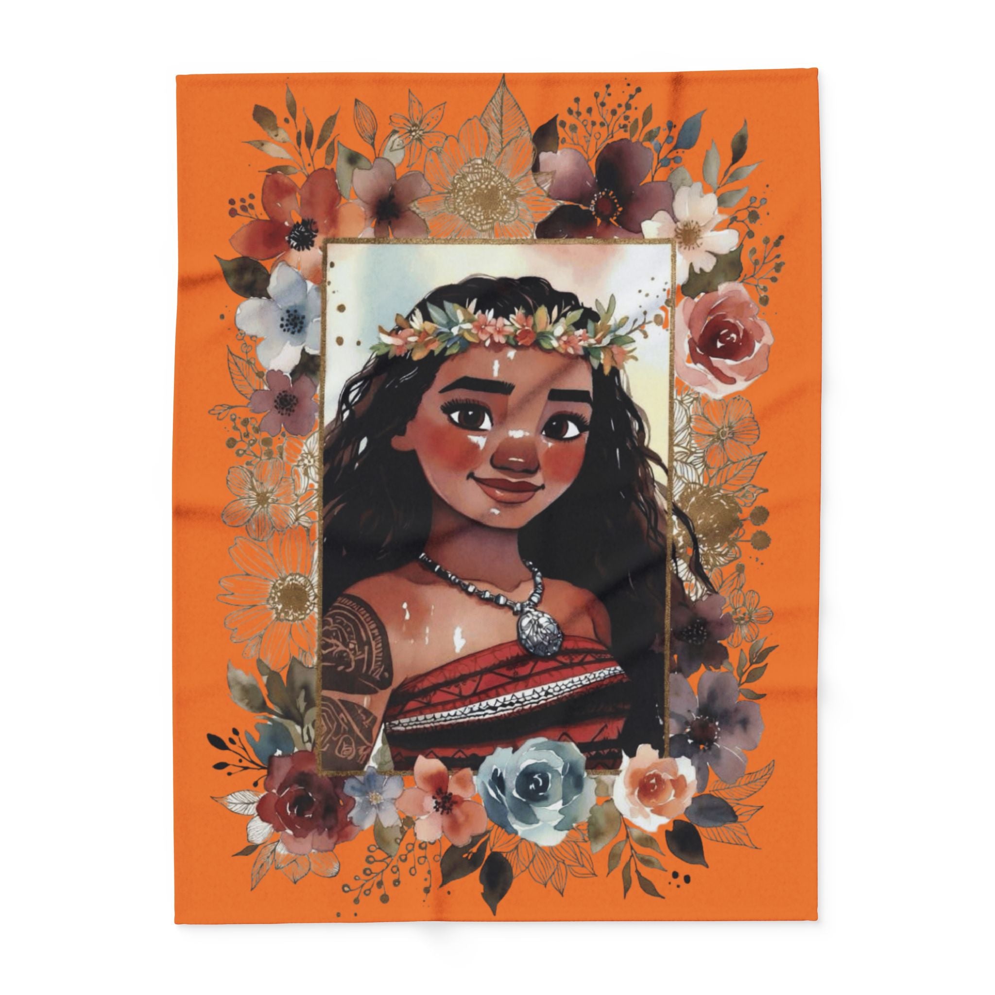 Moana-Inspired Floral Portrait Fleece Blanket