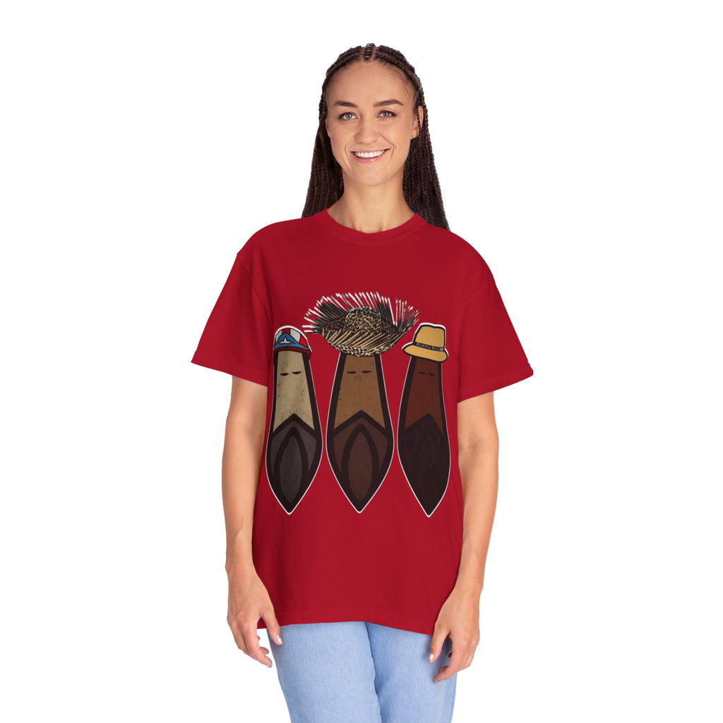Puerto Rican Batey Cabin T-Shirt  Three Masks & Rustic House Graphic Tee Puerto Rico Navidades