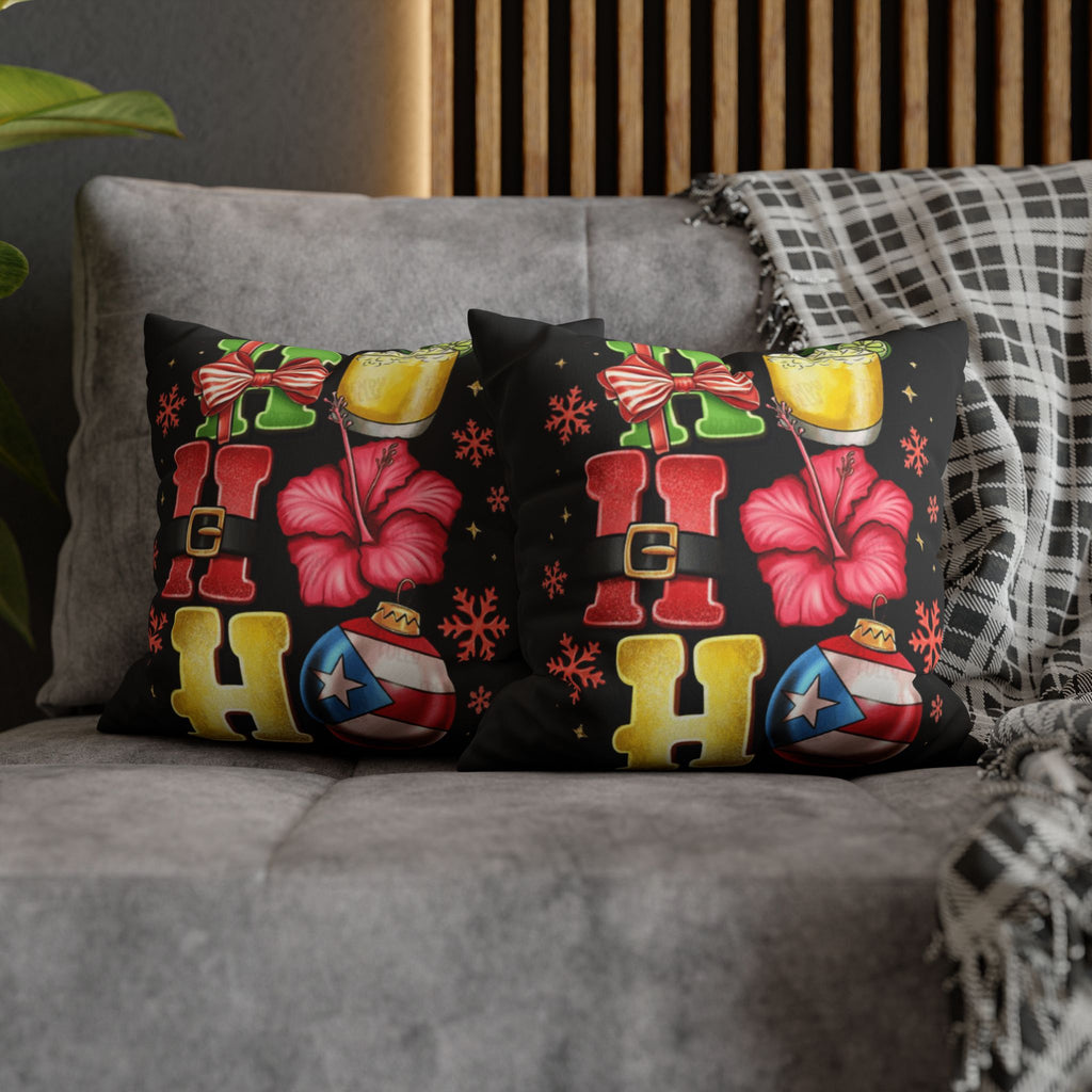 Holiday HOHO Pillow Cover  Puerto Rico Ornament, Hibiscus & Coquito Christmas Throw Pillowcase