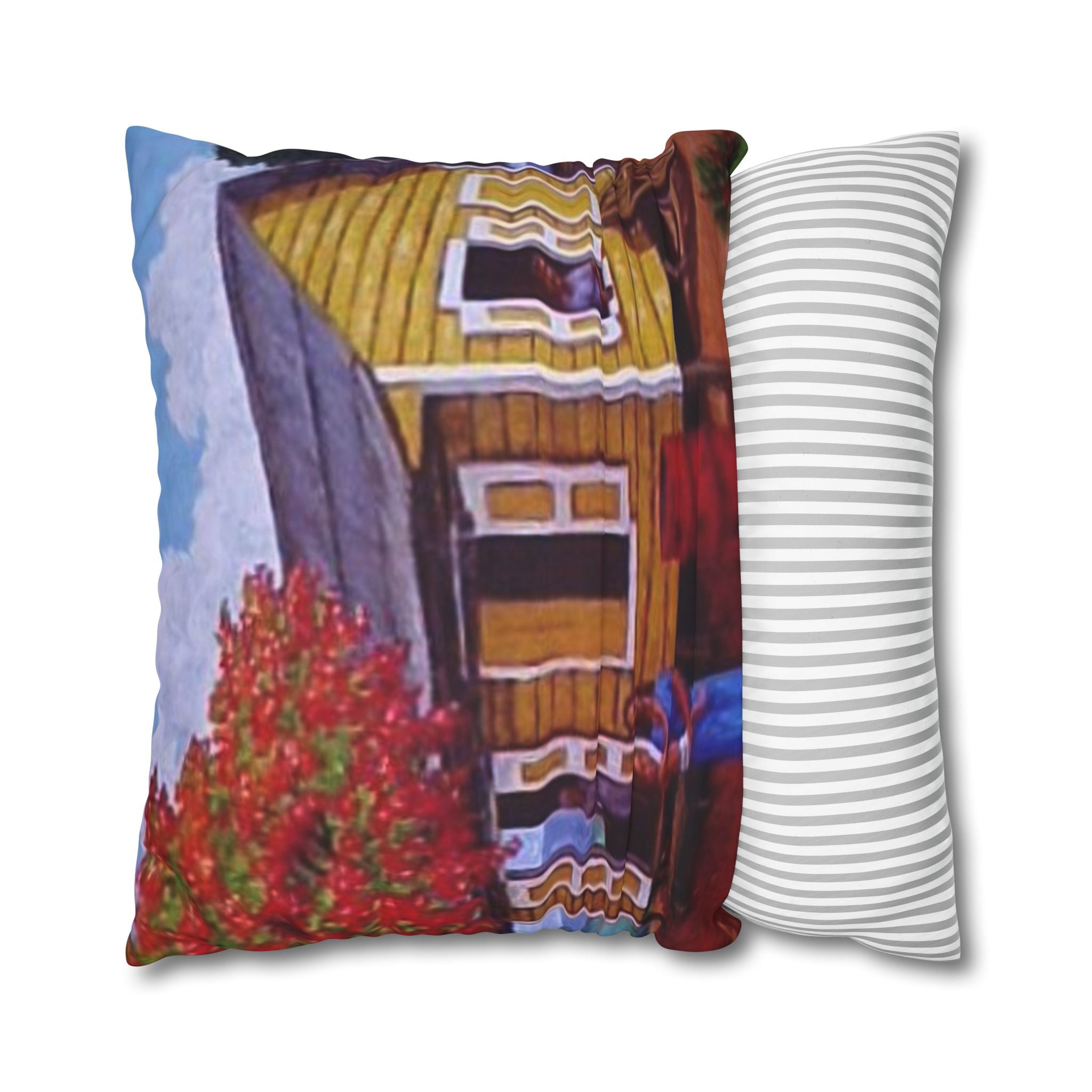 Puerto Rico Culture Pillow Cozy Cottage Canvas Pillow  Yellow House Decorative Throw Pillowcase