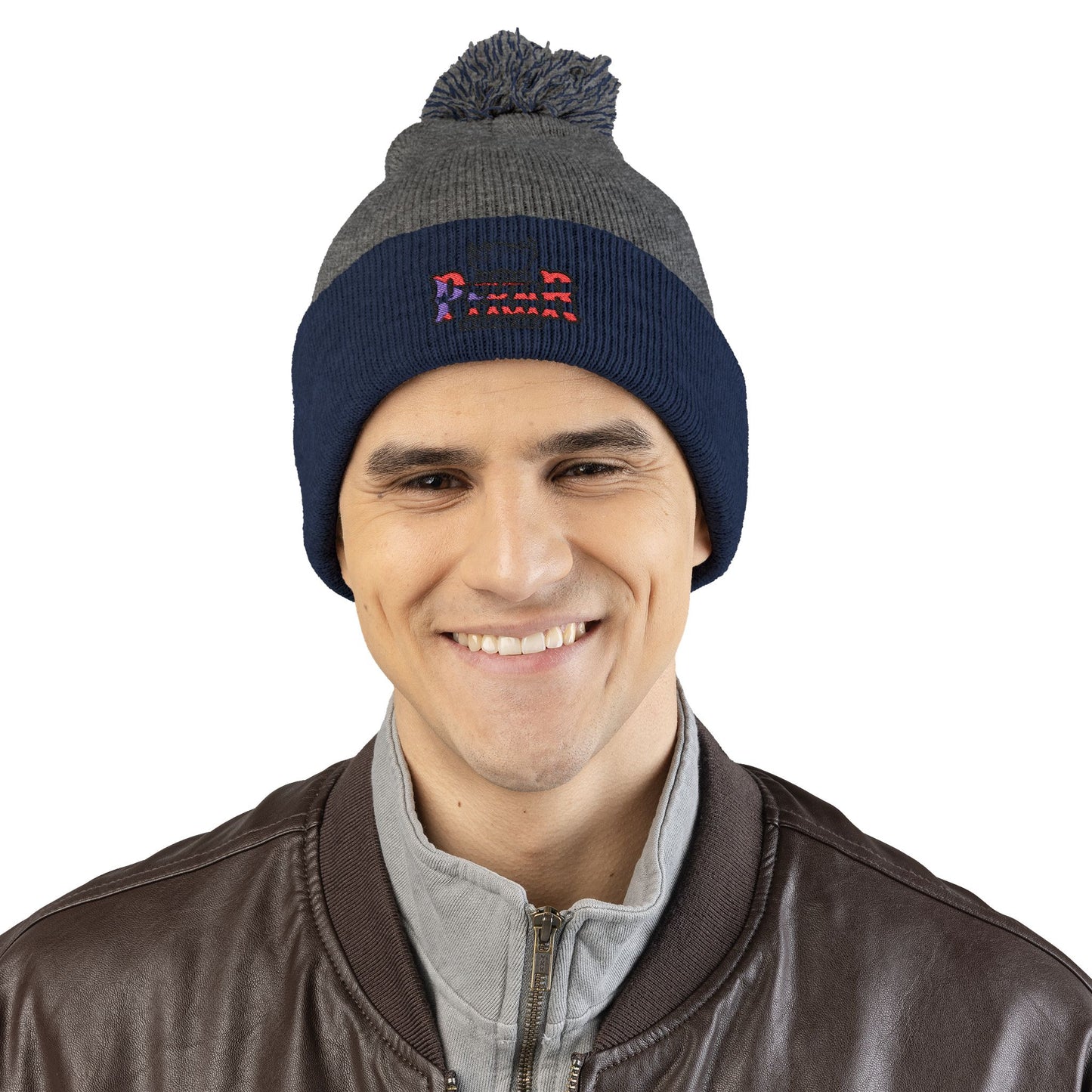 Puerto Rico–inspired hat  Embroidered Pom-Pom Knit Cap