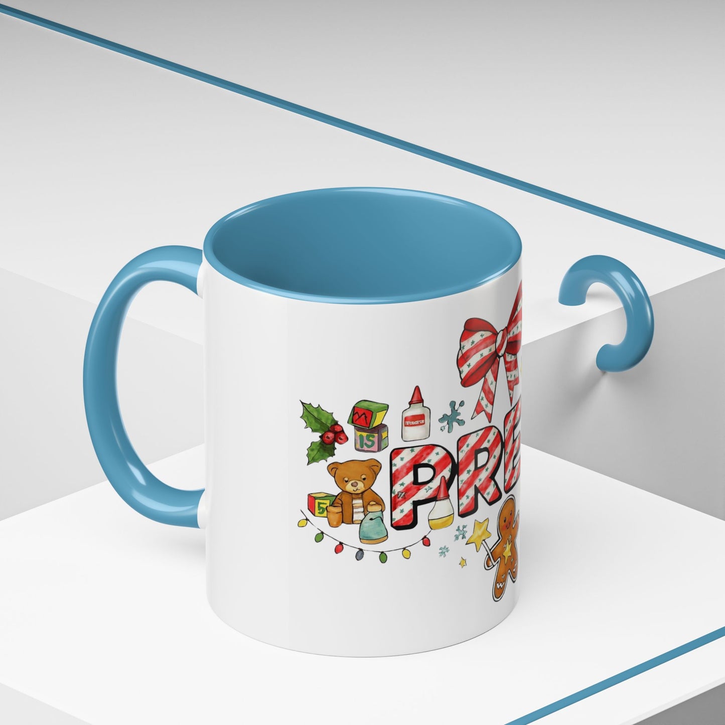 Holiday Teacher Coffee Mug 'PRE-K' Festive Gingerbread & Candy Cane Design (11/15oz) School Staff Christmas Mug Collection