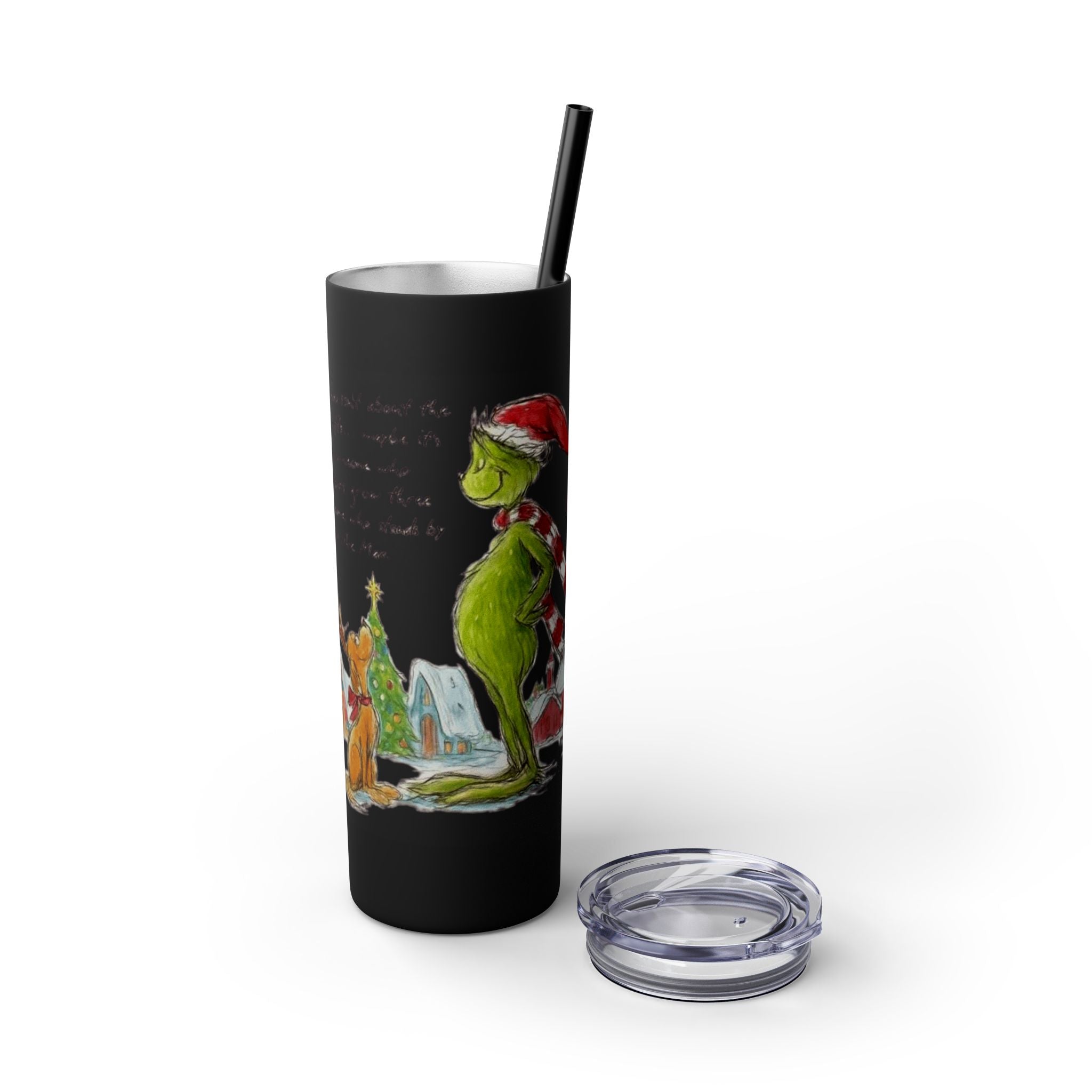 Grinch Christmas Skinny Tumbler with Straw — Dr. Seuss Holiday Quote Design, 20oz Christmas Mugs Collection