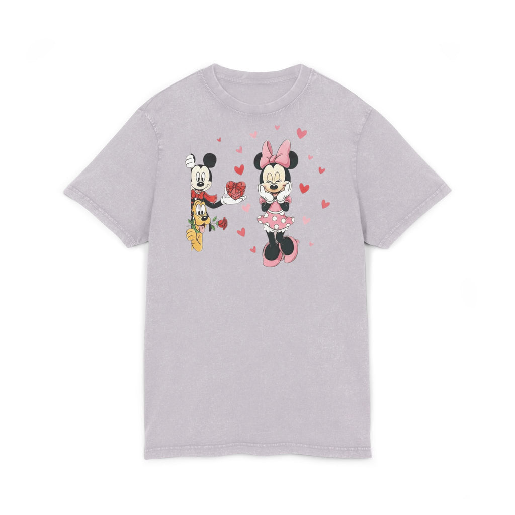 Vintage Acid-Wash Tee — Cute Cartoon Couple with Hearts