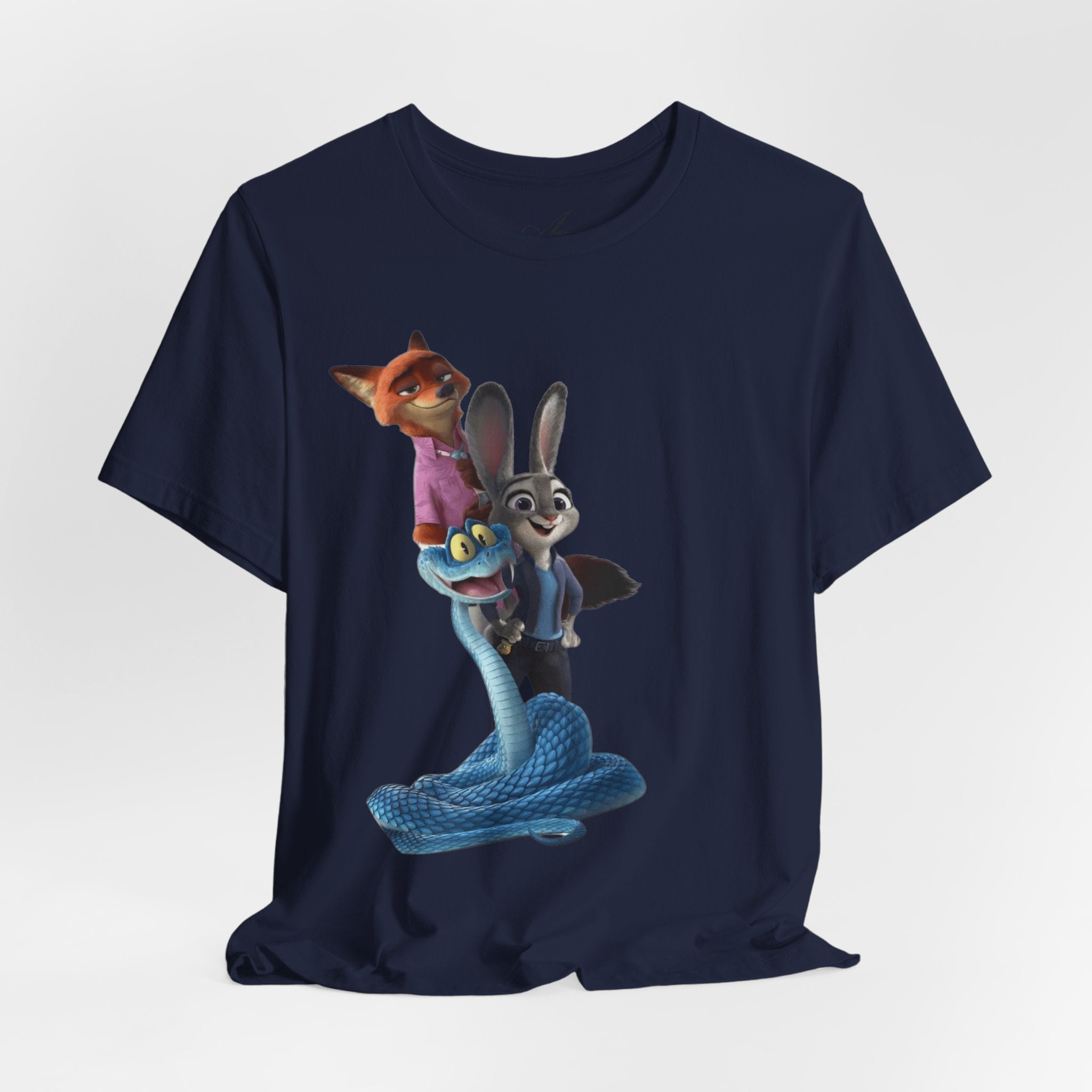 Animated Character Tee — Cute Fox & Bunny Stack Graphic T-Shirt  cartoon-style Christmas artwork