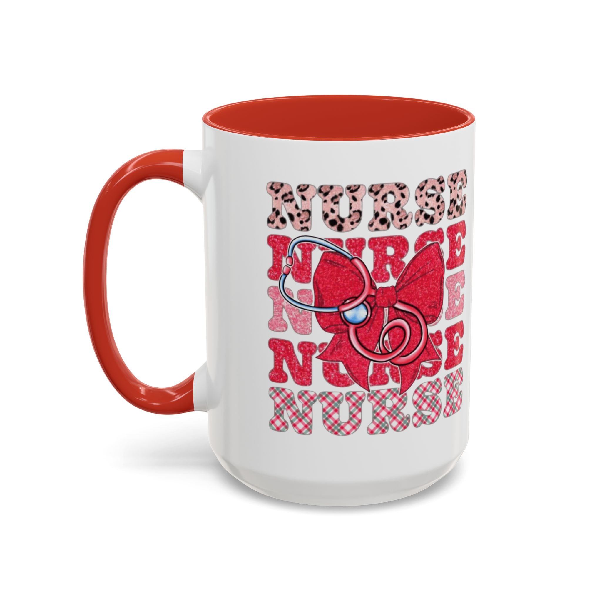 Nurse Stethoscope Bow Accent Coffee Mug — Cute Leopard & Plaid Healthcare Gift (11/15oz) Medical Christmas Mug