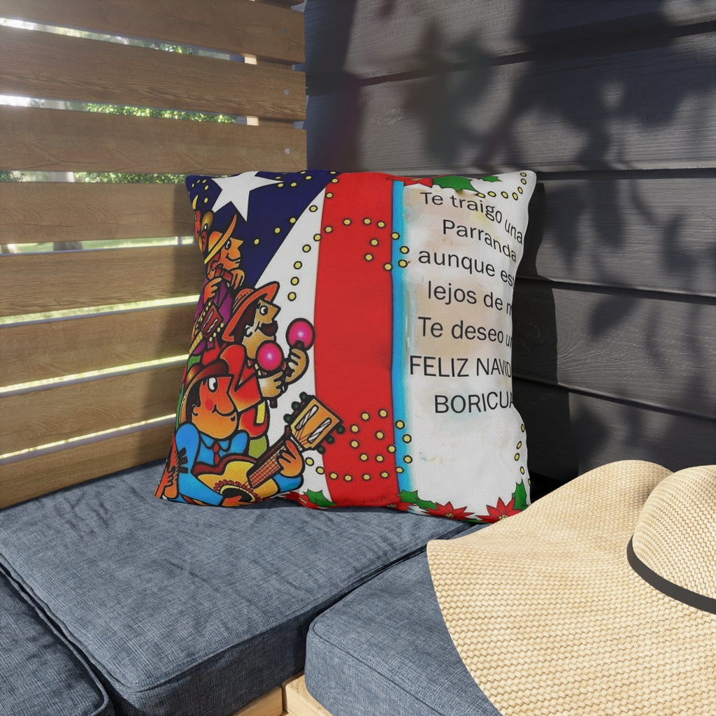 Puerto Rican Christmas Outdoor Pillow — "Te traigo una Parranda" Festive Boricua Holiday Decor