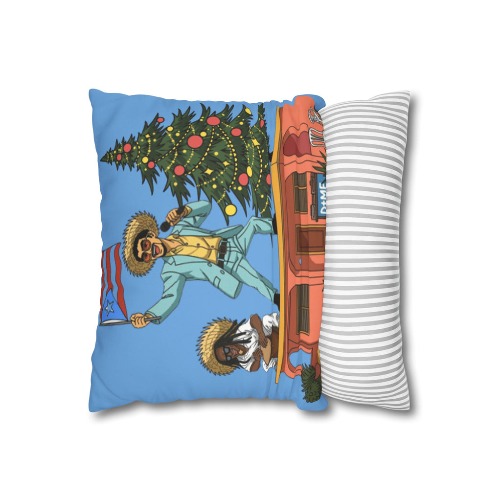 Holiday Vibes Pillow — Festive Duo Singing on Rooftop Christmas Throw Pillow Puerto Rico Culture Pillow