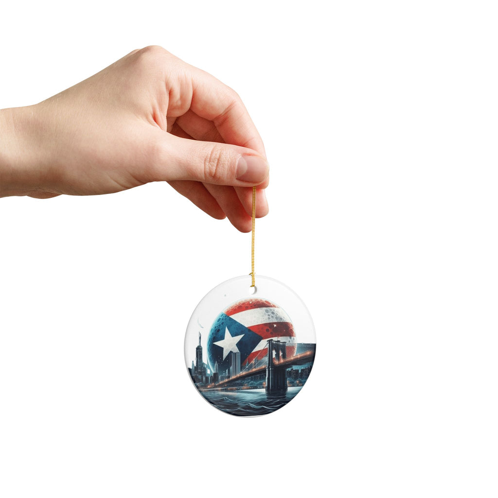 Puerto Rico Flag Ceramic Ornament  Isle & Bridge Skyline Holiday Decoration New Yorican Boricua Pride Ornament
