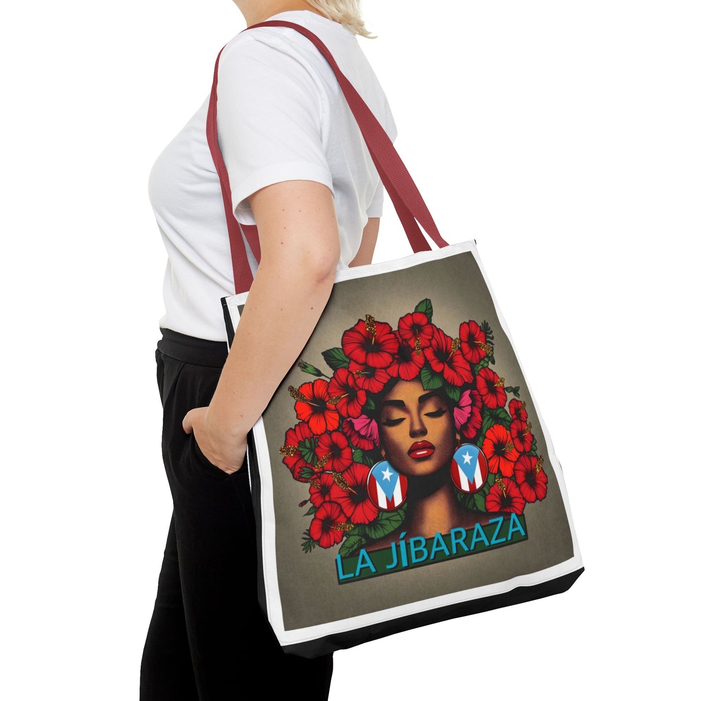 La Jíbara Tote Bag — Puerto Rican Floral Portrait Canvas Tote Puerto Rico Christmas Tote