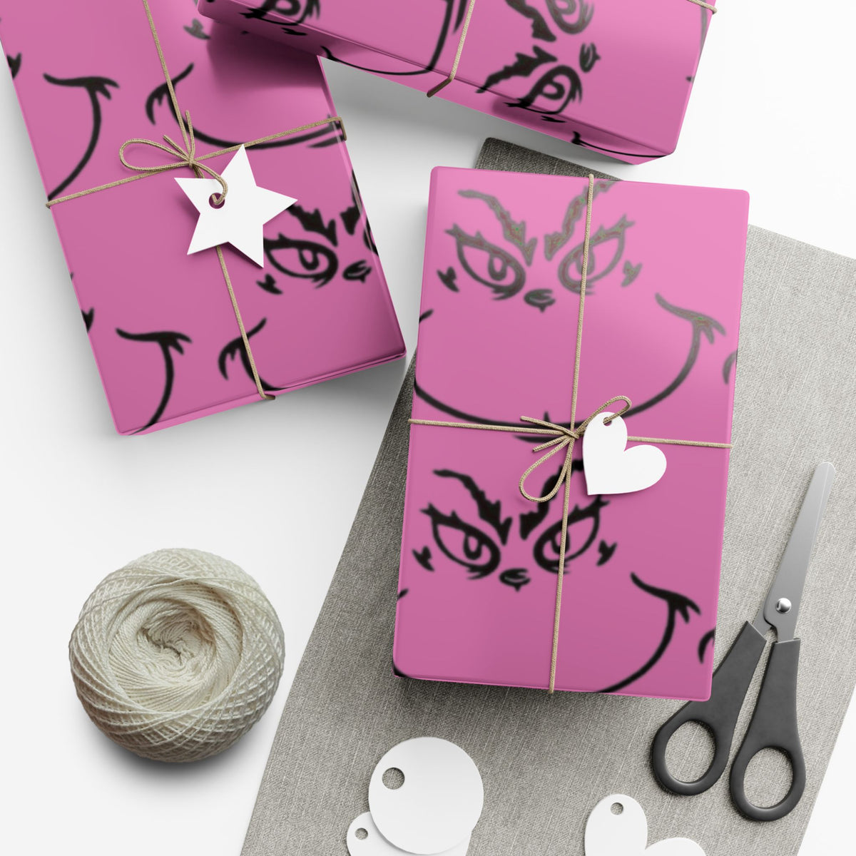 TheGrench Pink Botanical Gift Wrap Paper  Black Fern Pattern Wrapping Sheets