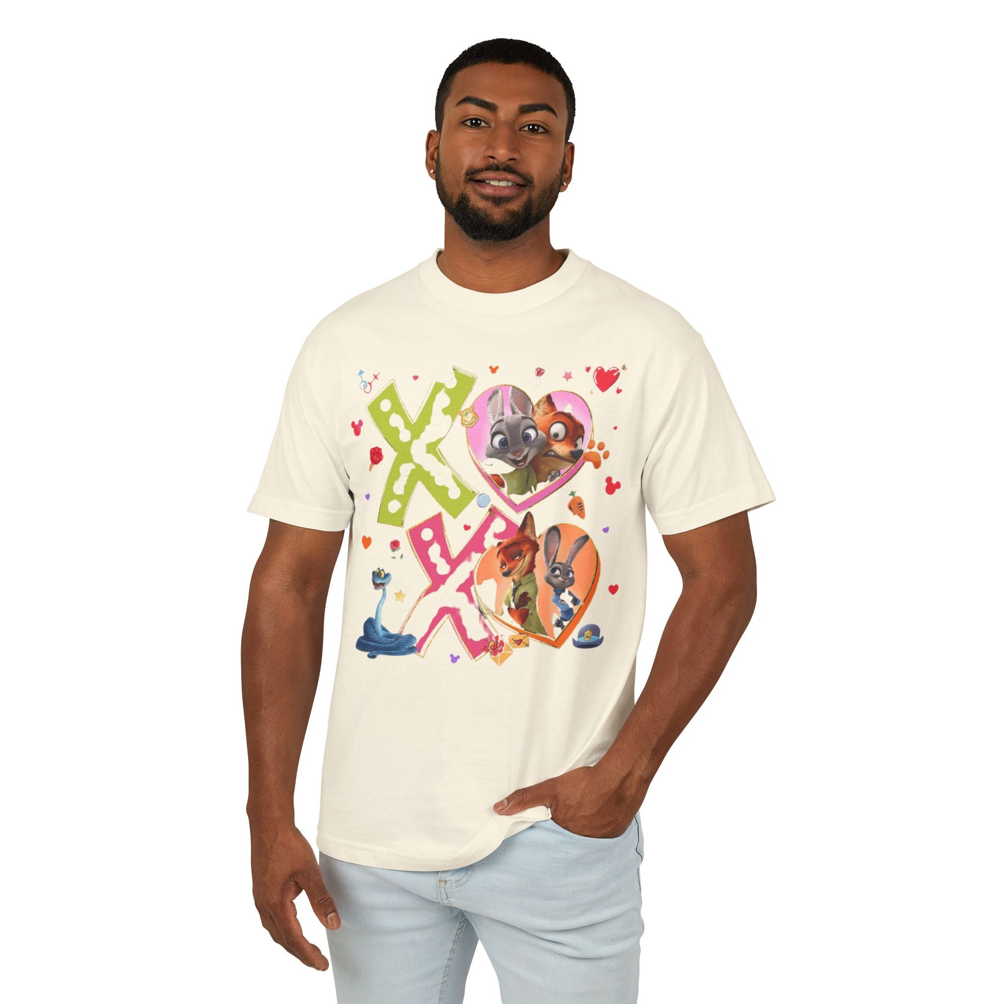 Valentine Cartoon Pets Tee  Cute Hearts & XOXO Graphic T-Shirt