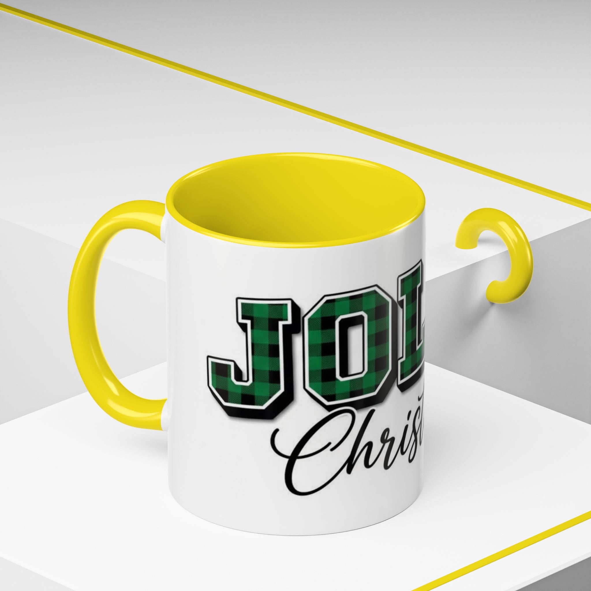 Holly Christmas Accent Coffee Mug — Green Plaid Holiday Gift (11/15oz)