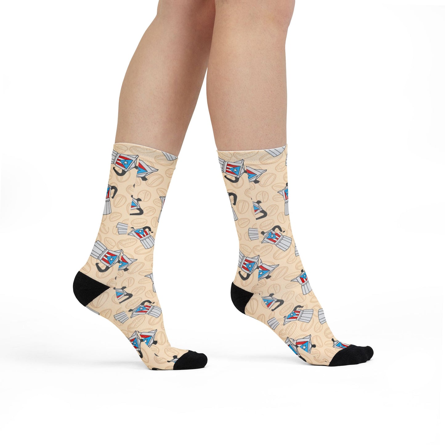 Coffee Moka Pot Crew Socks — Cute Espresso Patterned Sublimation Socks