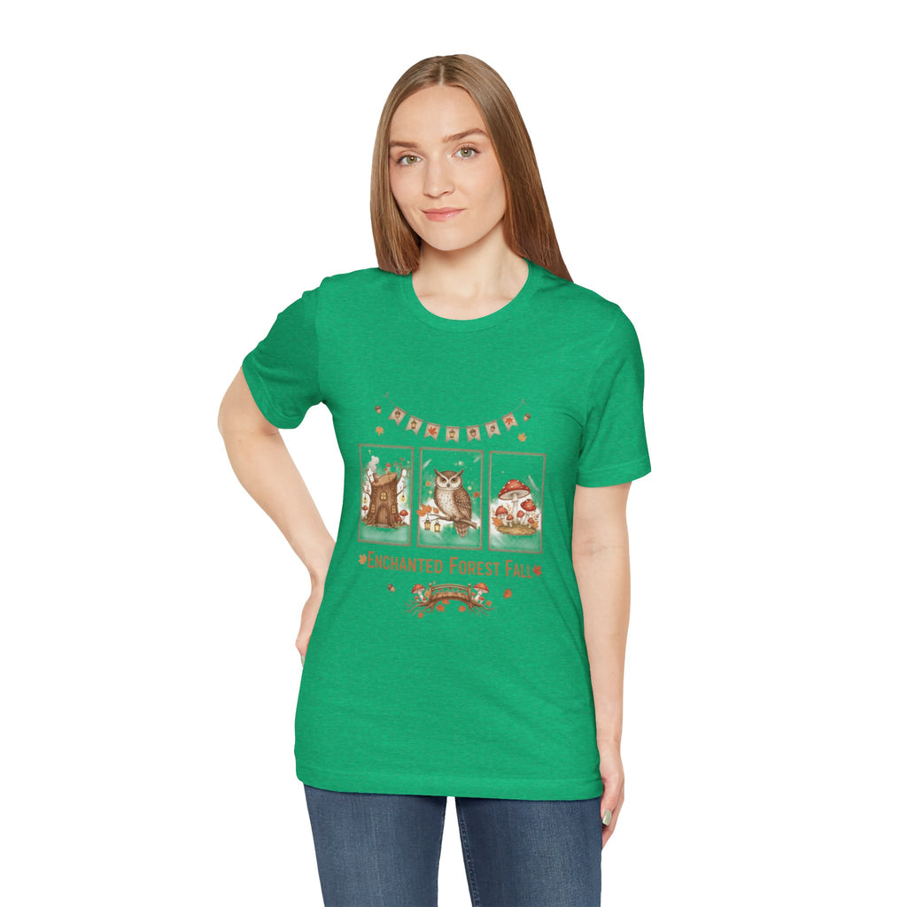 Enchanted Forest Fall Tee, Cute Owl Shirt, Autumn Graphic Tee, Nature Lover Gift, Cozy Fall Apparel, Wildlife T-Shirt, Unisex Fall Top