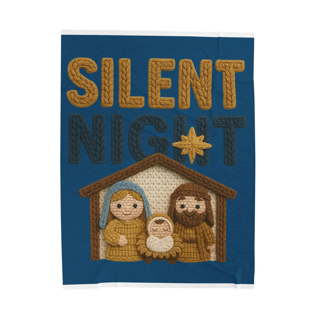 Silent Night Nativity Velveteen Plush Blanket  Cozy Christmas Baby Jesus Manger Throw
