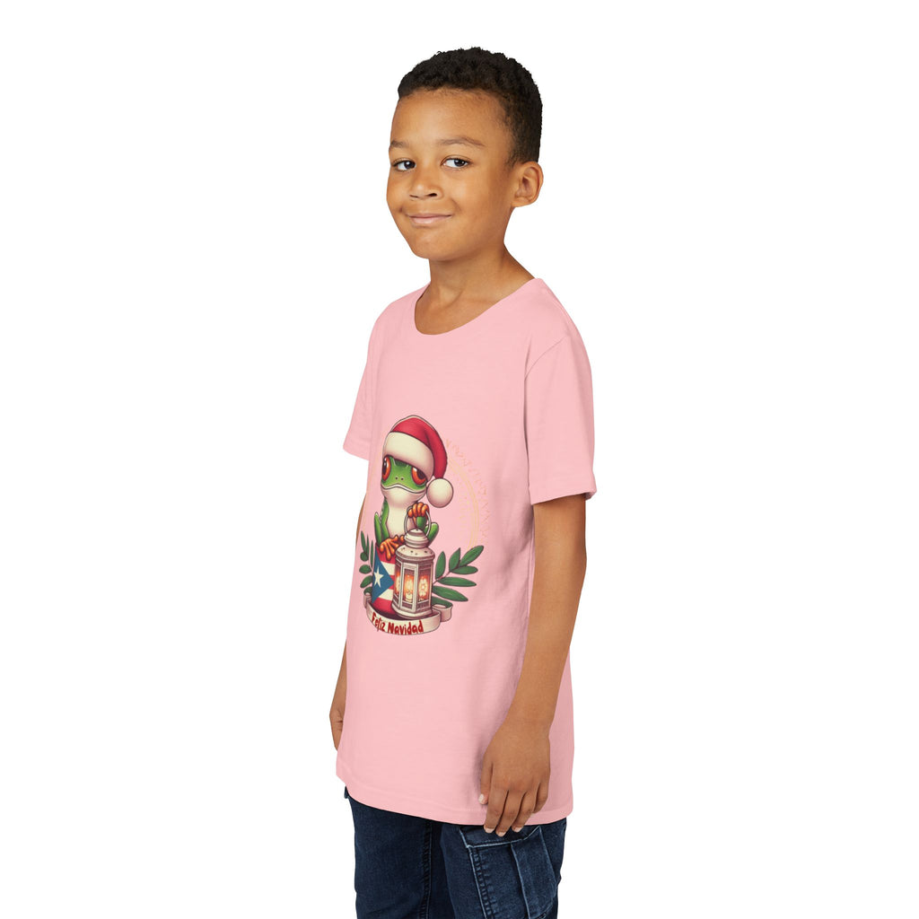 Kids Tee Cute Frog with Puerto Rican Flag & Lantern (Feliz Navidad)