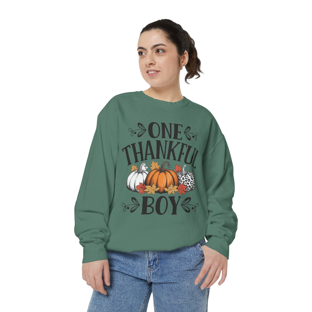 Thankful Boy Sweatshirt  Fall Pumpkin Thanksgiving Crewneck Fall T-Shirts and Sweatshirts Collection