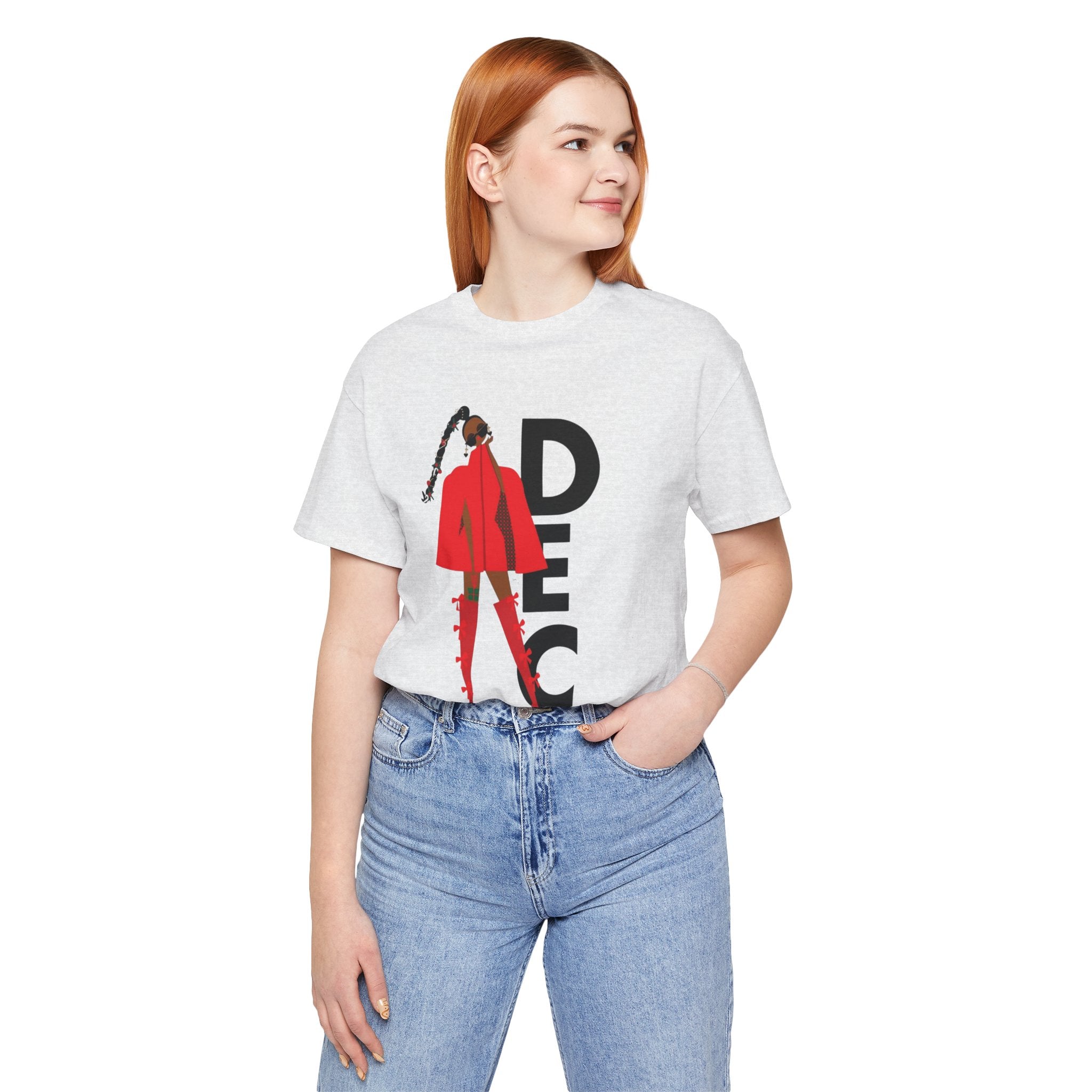 December Fashion Tee  Red Coat Model Graphic Shirt