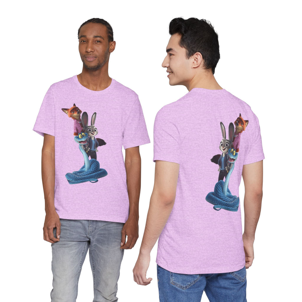 Animated Character Tee — Cute Fox & Bunny Stack Graphic T-Shirt  cartoon-style Christmas artwork