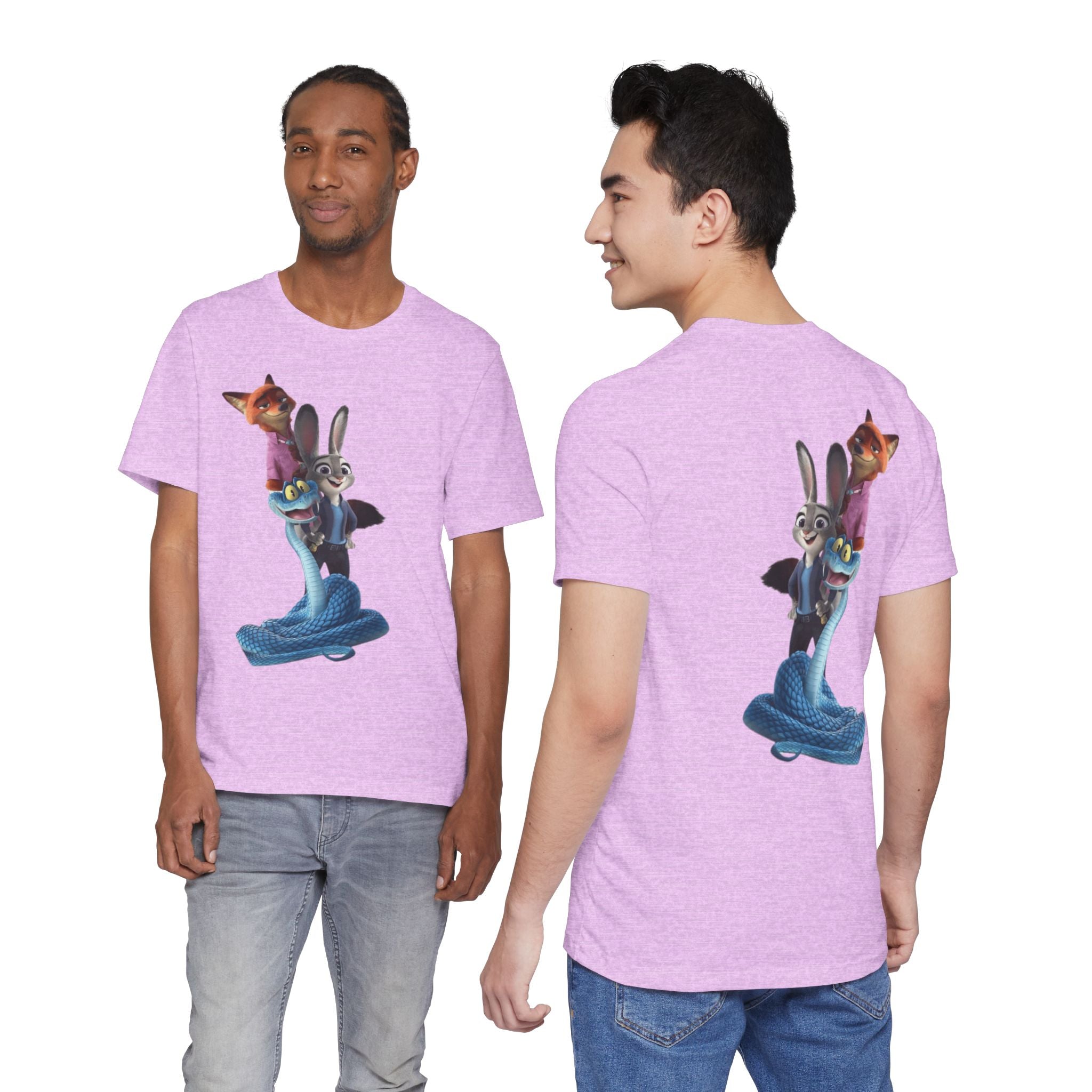 Animated Character Tee — Cute Fox & Bunny Stack Graphic T-Shirt  cartoon-style Christmas artwork