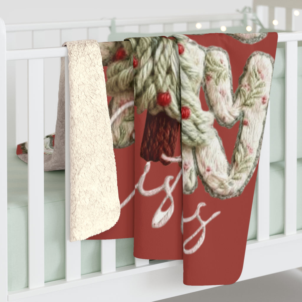 Winter Wonderland Cartoon Fleece Blanket Christmas Sherpa Blanket  'Merry Merry' Knitted Tree Fleece Throw