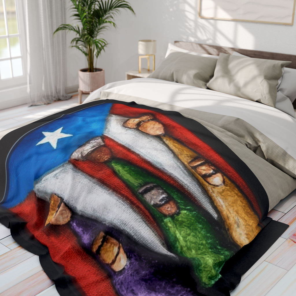 Puerto Rican Flag Nativity Fleece Blanket Three Kings Day Navidad Boricua