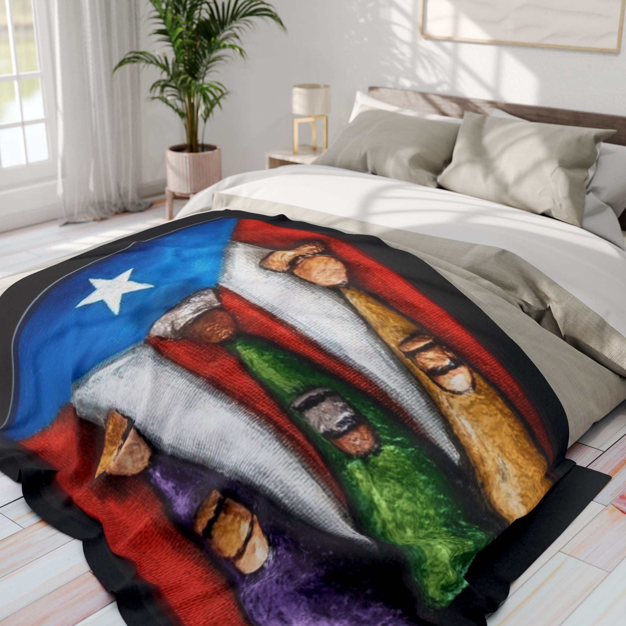 Puerto Rican Flag Nativity Fleece Blanket Three Kings Day Navidad Boricua
