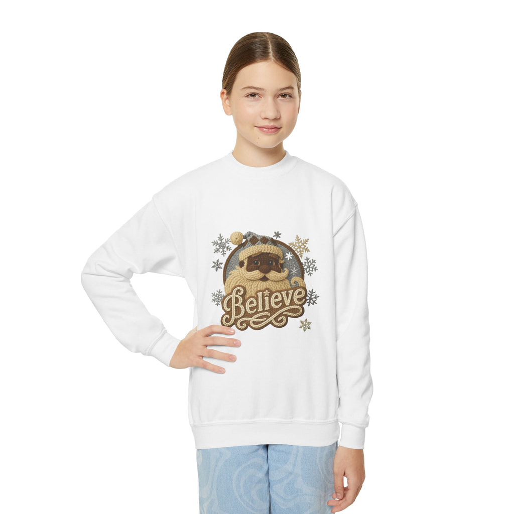Youth Sweatshirt  'Believe' Cozy Sloth Holiday Crewneck