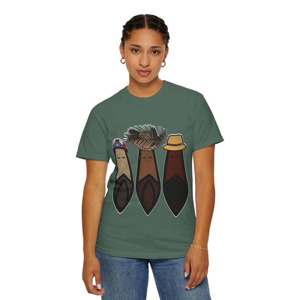 Puerto Rican Batey Cabin T-Shirt  Three Masks & Rustic House Graphic Tee Puerto Rico Navidades