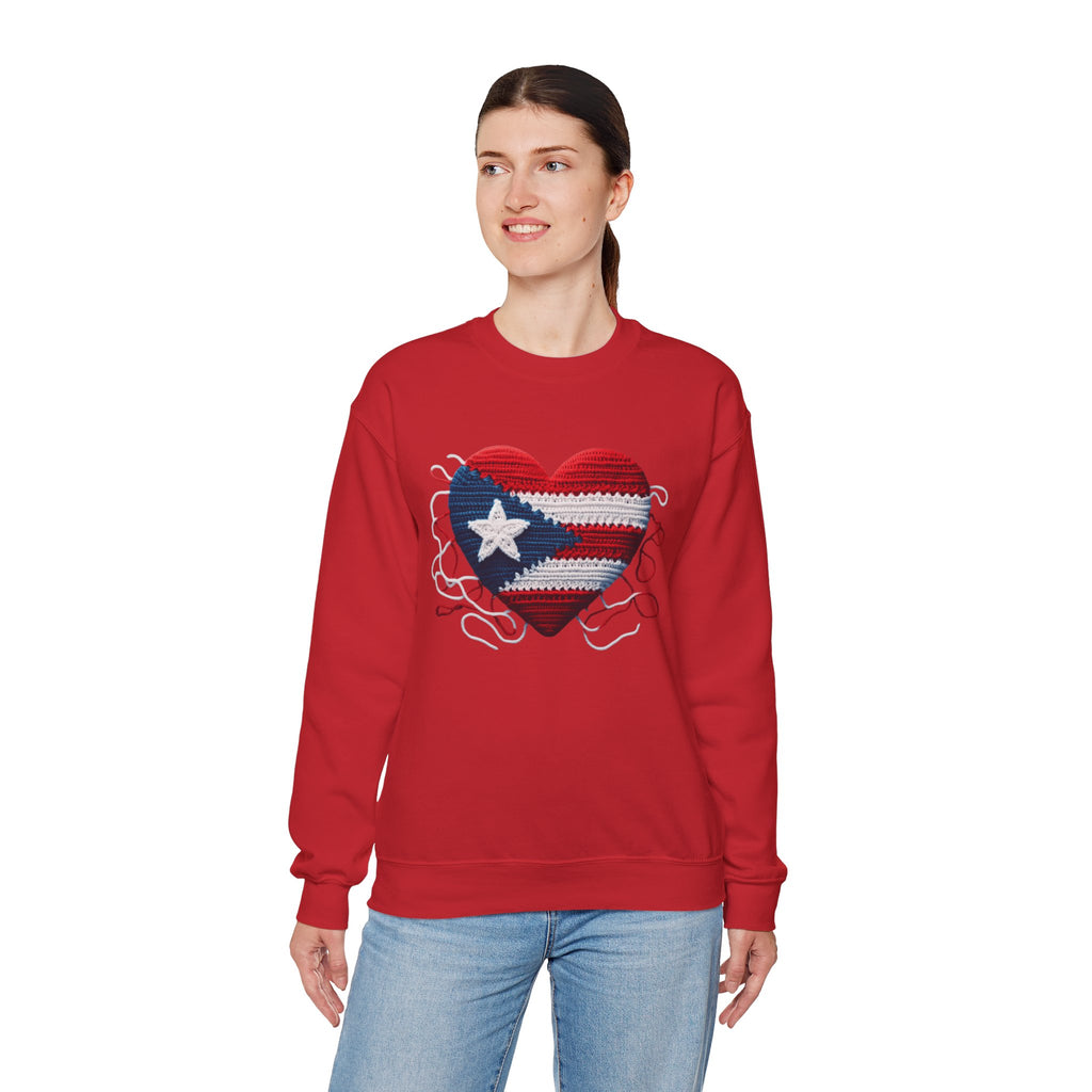 Puerto Rico Heart Crewneck Sweatshirt  Puerto Rican Flag Heart Knit Design