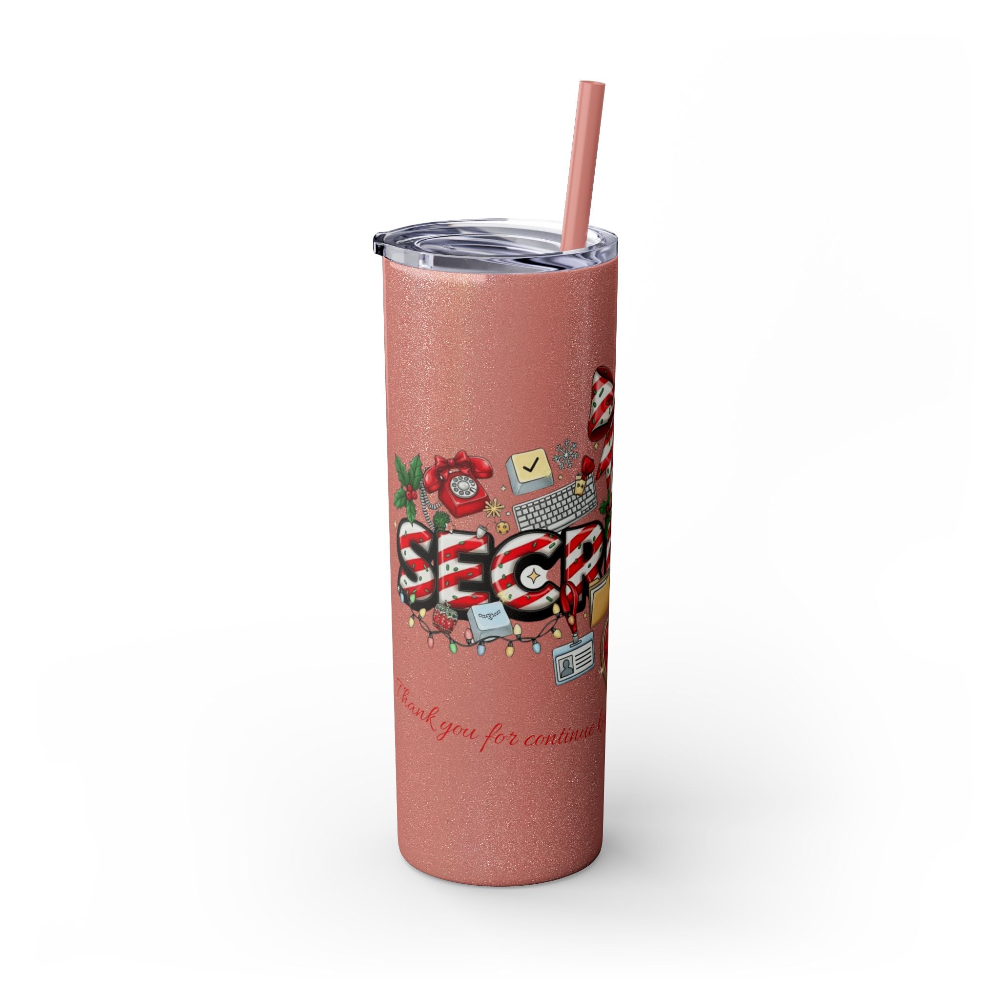 Christmas mug for the office team who keeps everything running smoothly. Candy Cane Christmas Office Secret Santa Design, 20oz with Straw