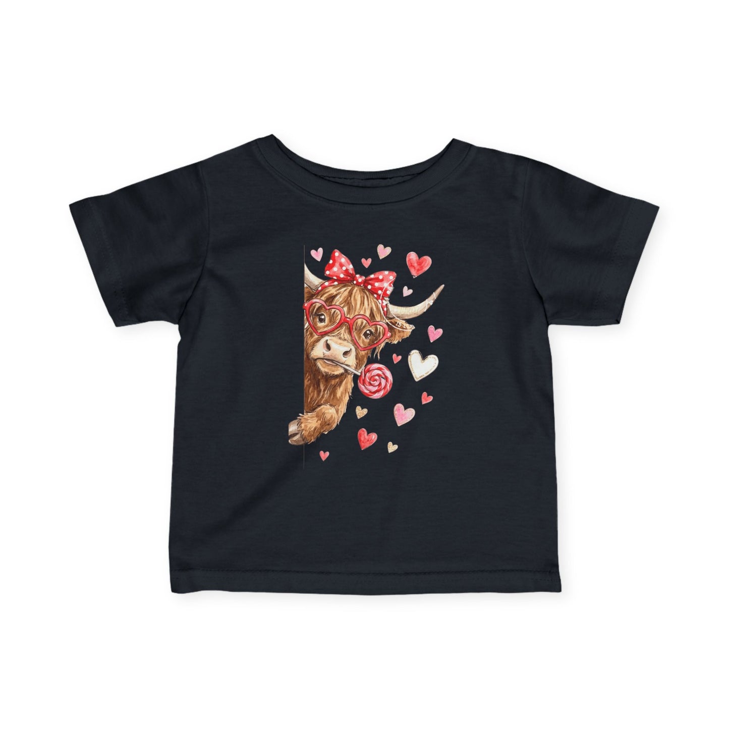 Infant Tee  Watercolor Highland Cow with Hearts (Cute Valentine Baby Top)