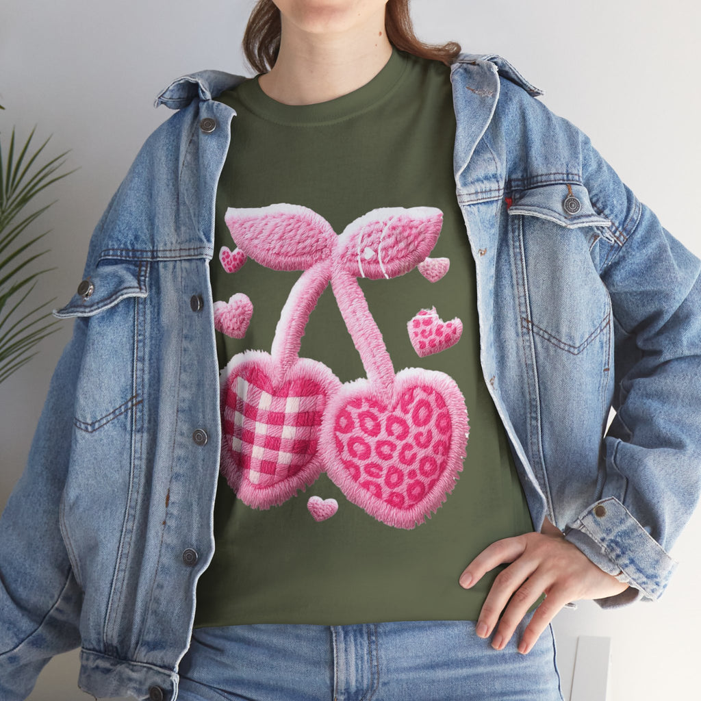 Pink Heart Cherries Tee  LOVE Graphic Valentine T-Shirt