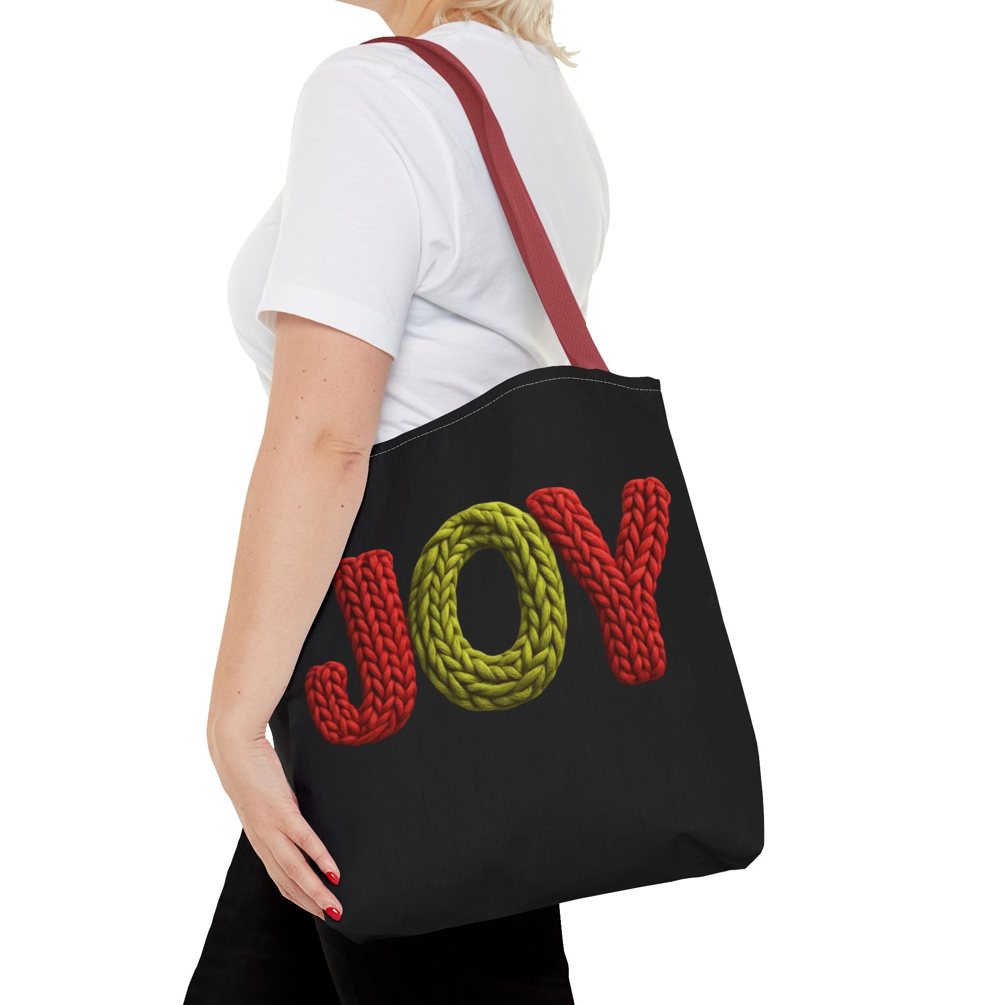 Christmas Tote Bag  Festive Holiday DesigJoy Knit Tote Bag  Colorful 'JOY' Yarn Design, Cozy Holiday Gift Tote