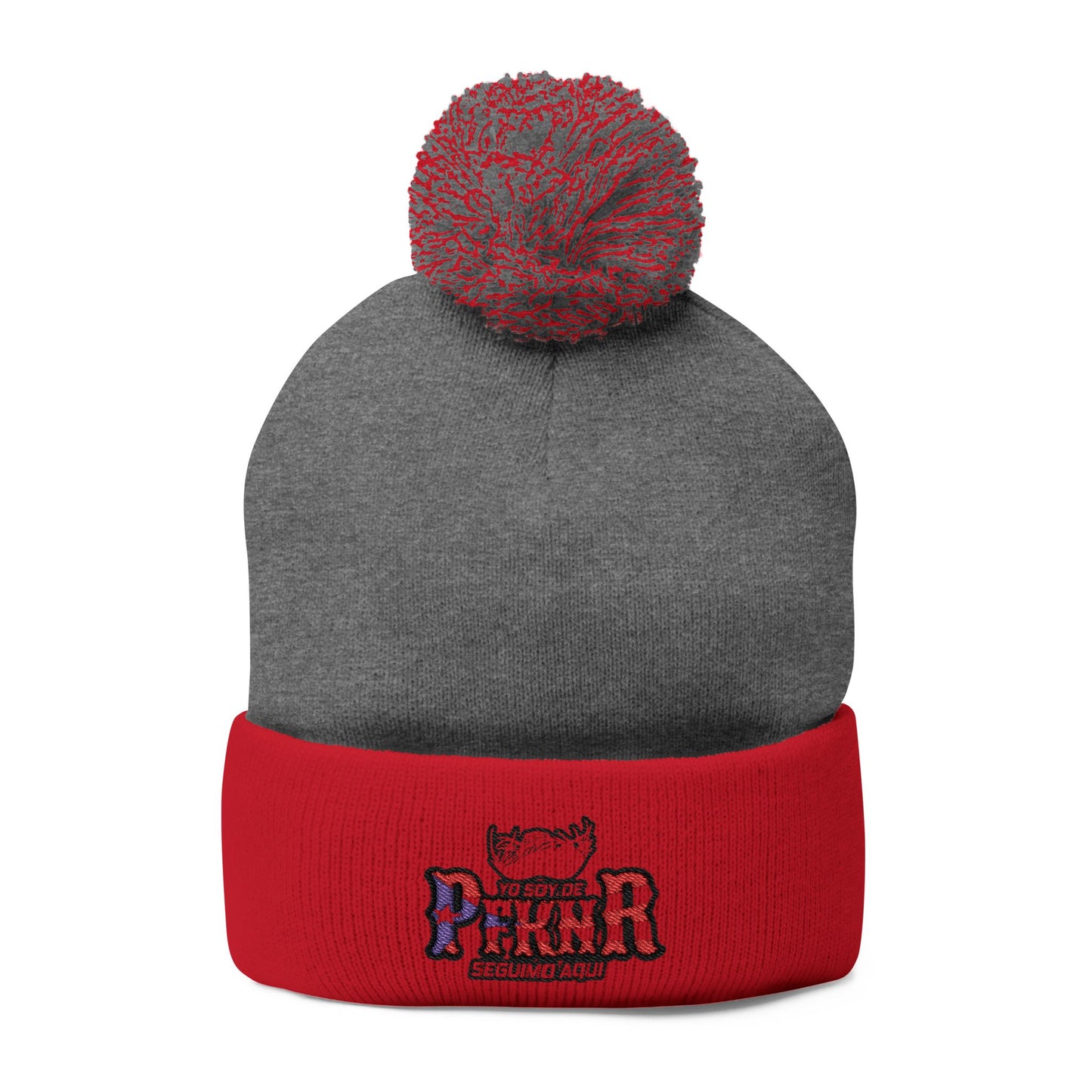 Puerto Rico–inspired hat  Embroidered Pom-Pom Knit Cap