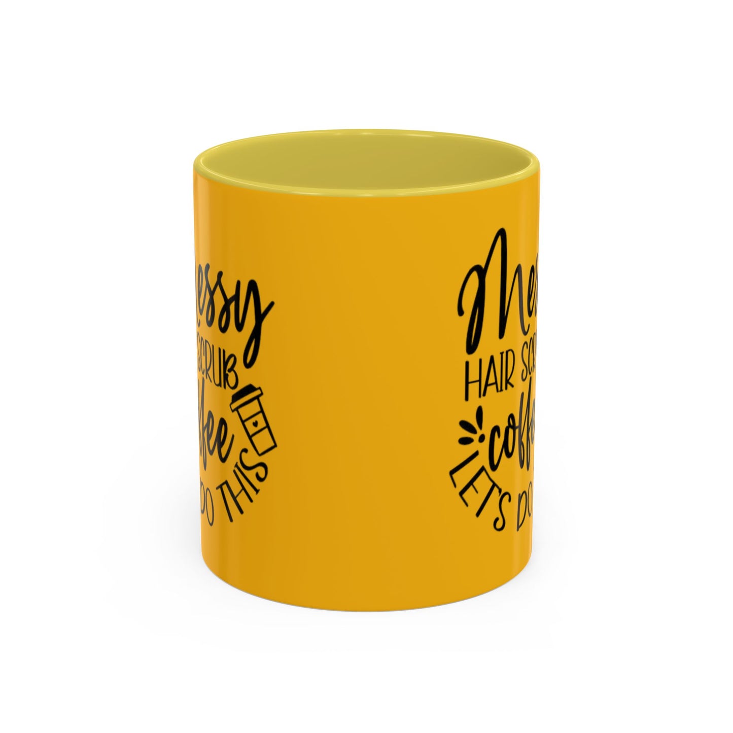 Holiday Coffee Cups with Festive Quotes & Designs Messy Hair Coffee Mug - Fun Yellow Ceramic Cup for Coffee Lovers