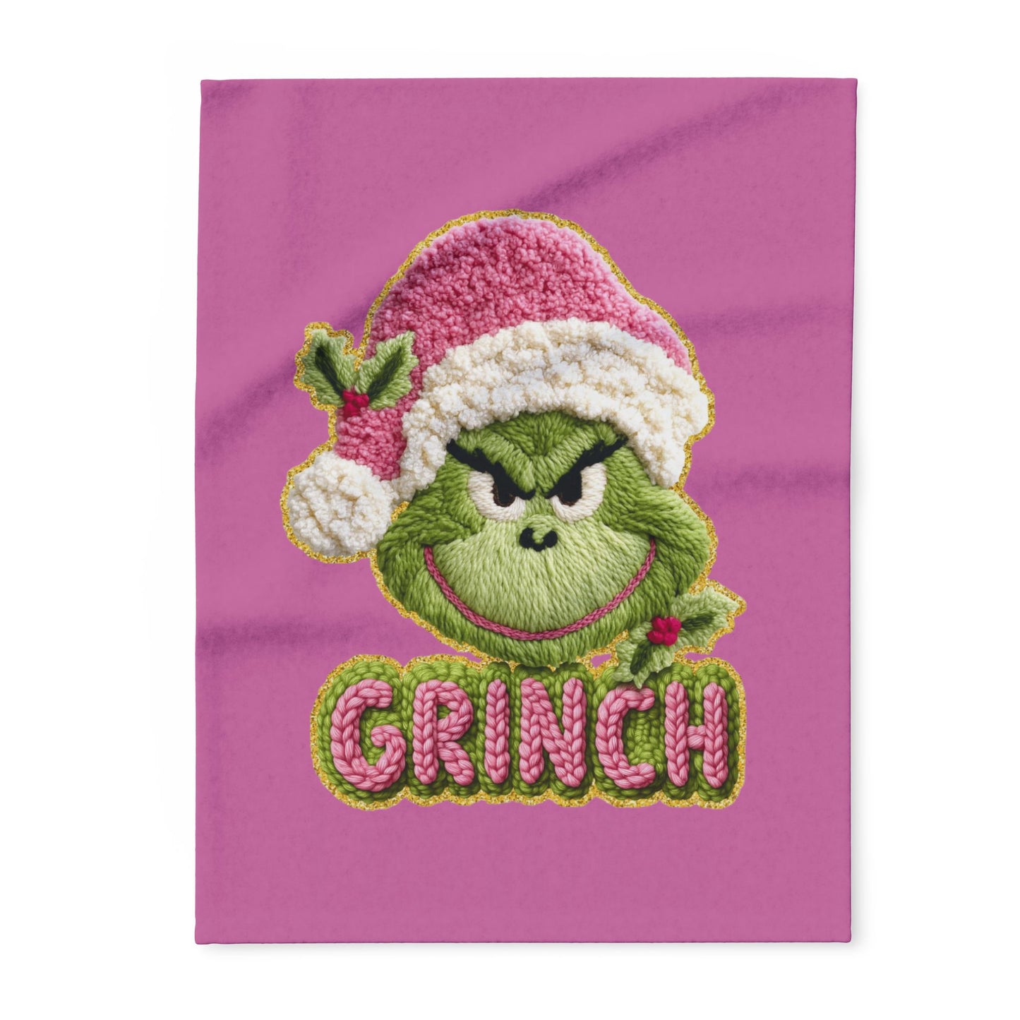Holiday Christmas Blanket Grinch Holiday Fleece Blanket — Pink Santa Hat Cozy Throw